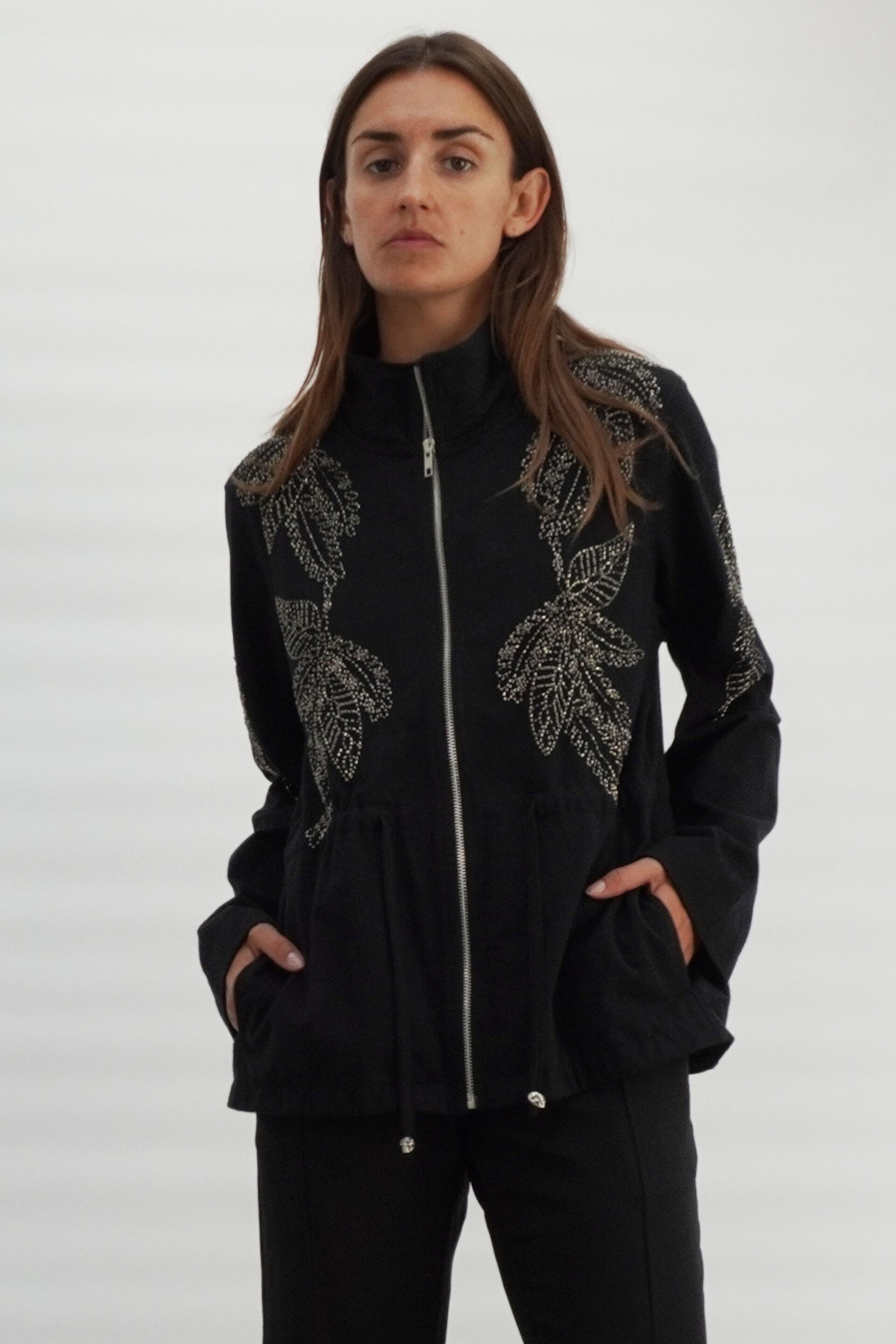 Religion Black Hand-Embellished Utility Style Jacket with Drawstring Waist - Image 2 of 10