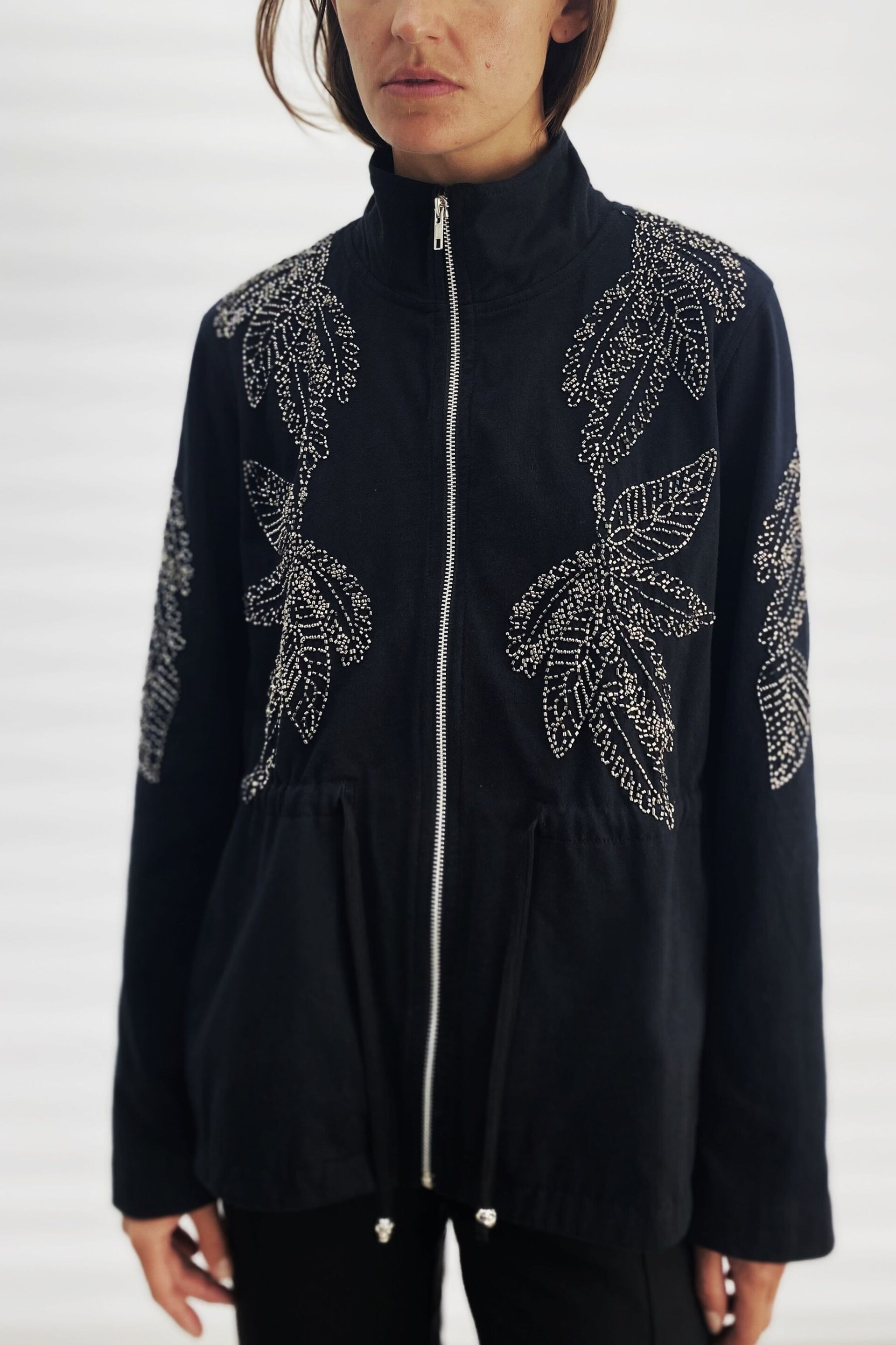 Religion Black Hand-Embellished Utility Style Jacket with Drawstring Waist - Image 8 of 10