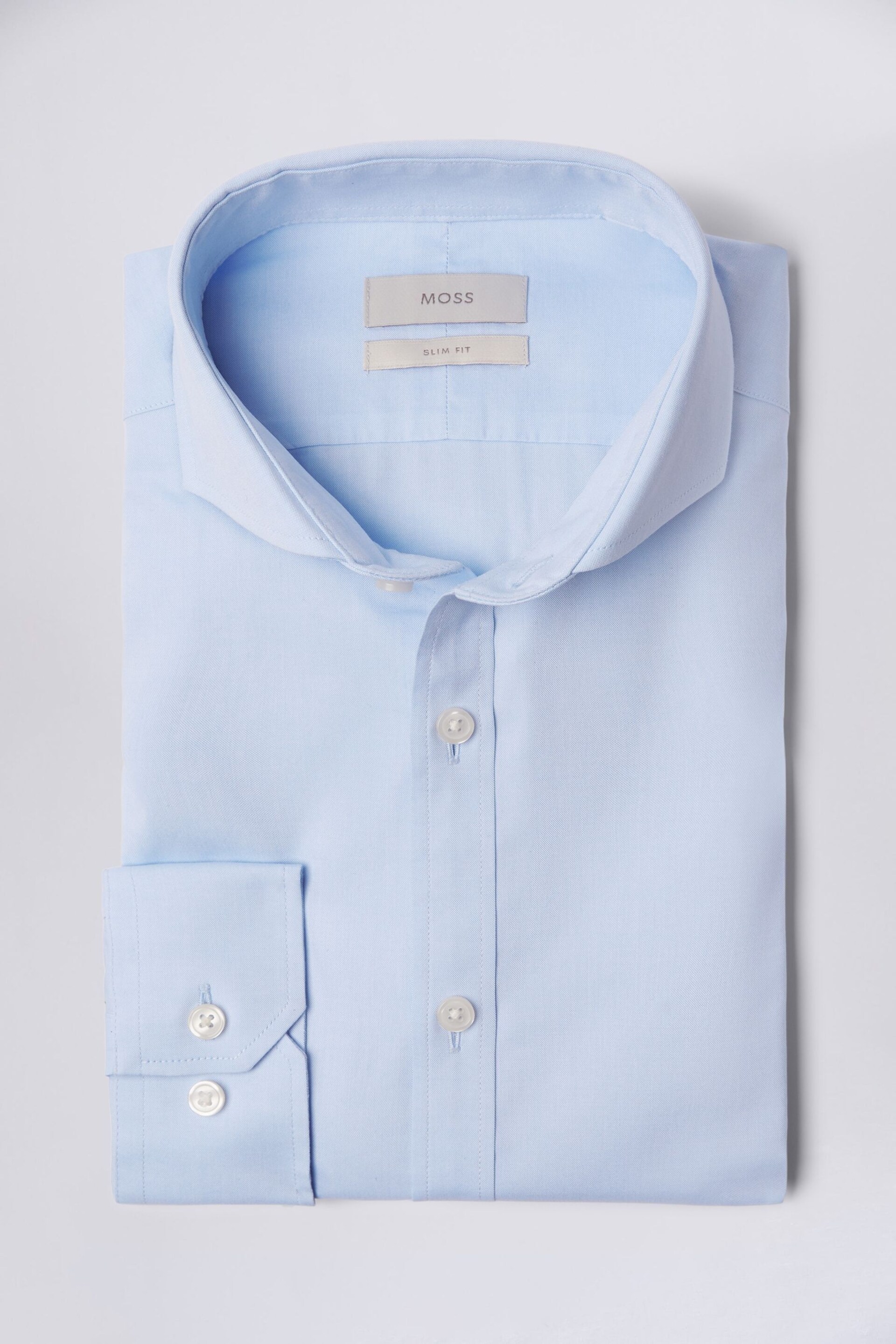 MOSS Blue Slim Fit Pinpoint Oxford Non Iron Shirt - Image 4 of 7