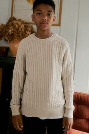 Neutral Beige Cable Knit Crew Jumper (3-16yrs) - Image 1 of 7