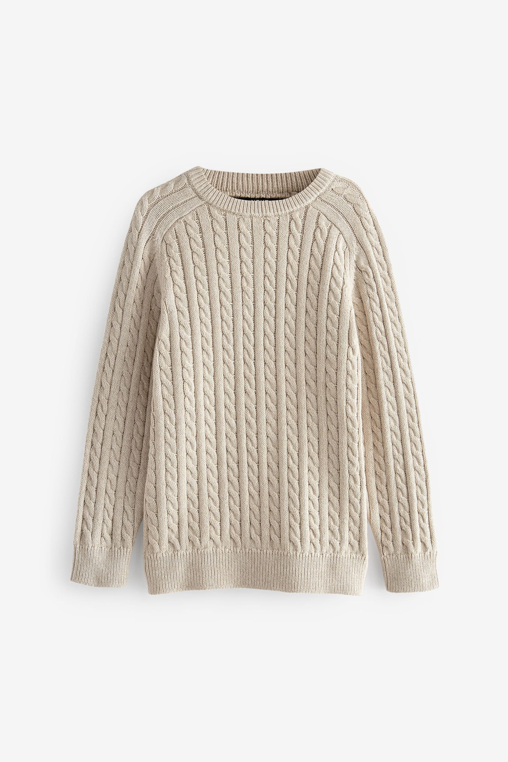 Neutral Beige Cable Knit Crew Jumper (3-16yrs) - Image 6 of 7