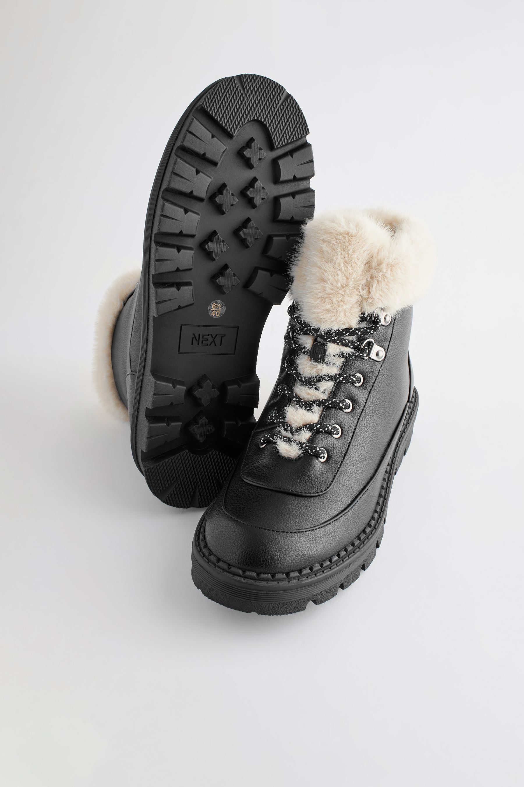 Buy Black Regular Wide Fit Forever Comfort Faux Fur Lace Up Chunky Boots from Next Luxembourg