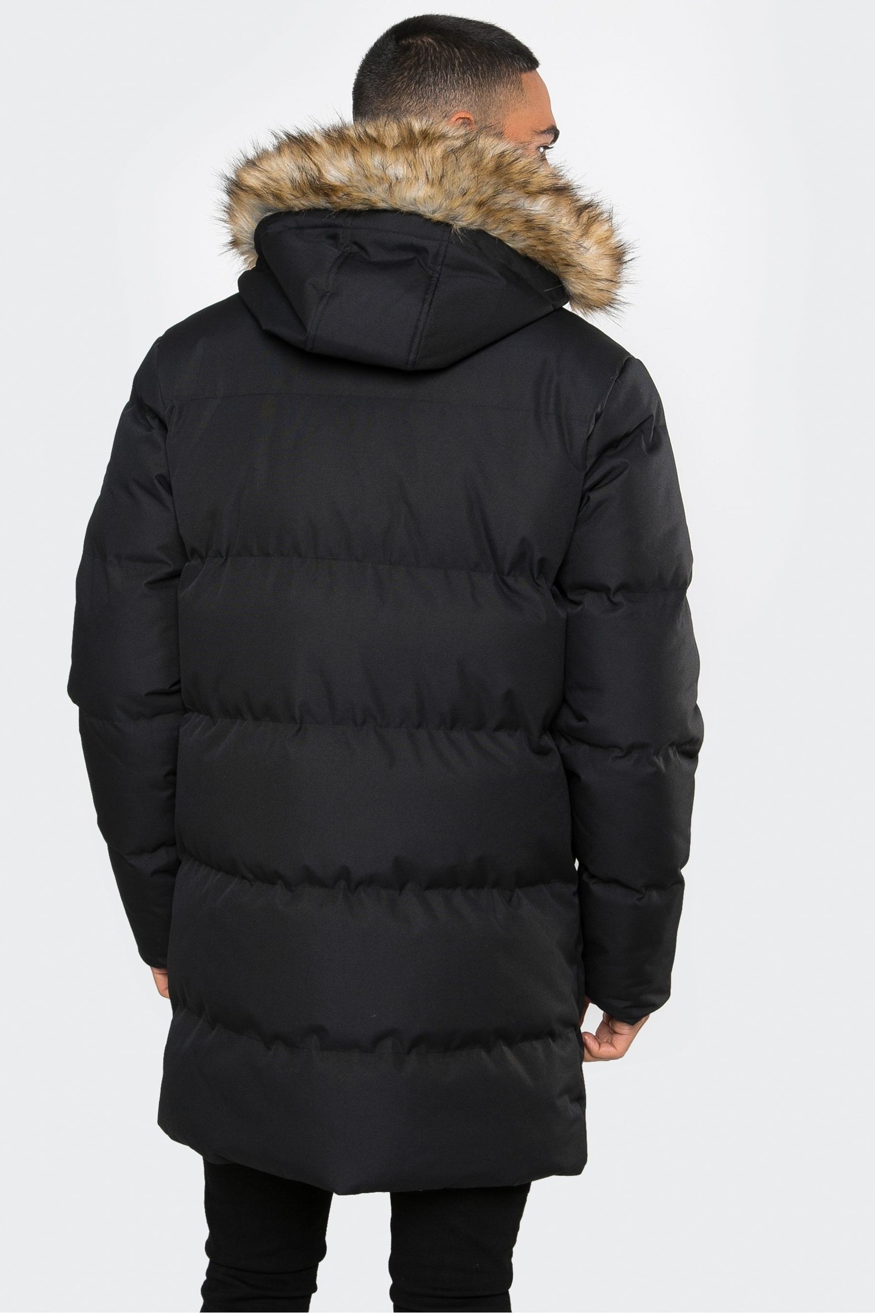 Threadbare Black Showerproof Longline Hooded Padded Parka Coat