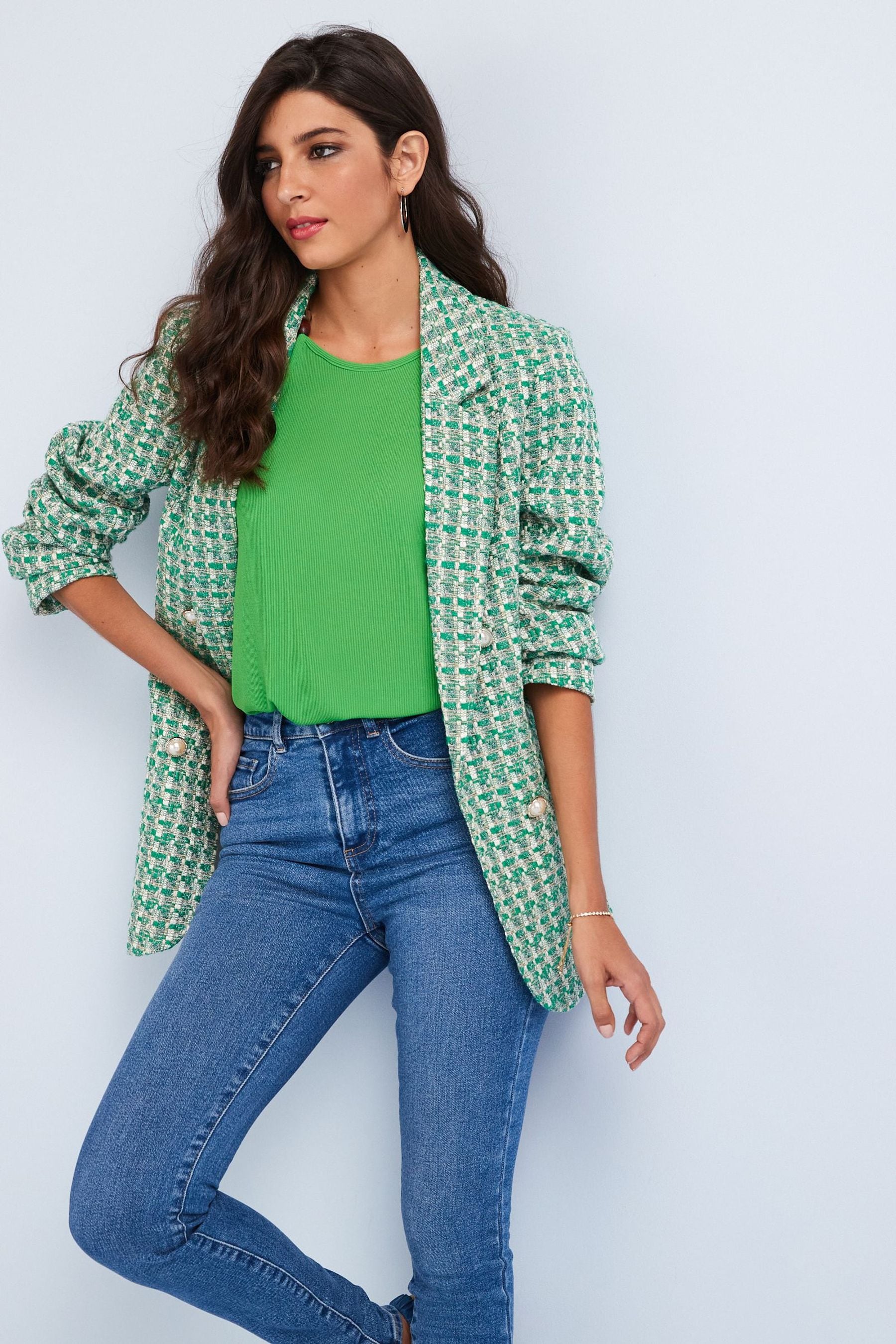 Green boucle jacket best sale