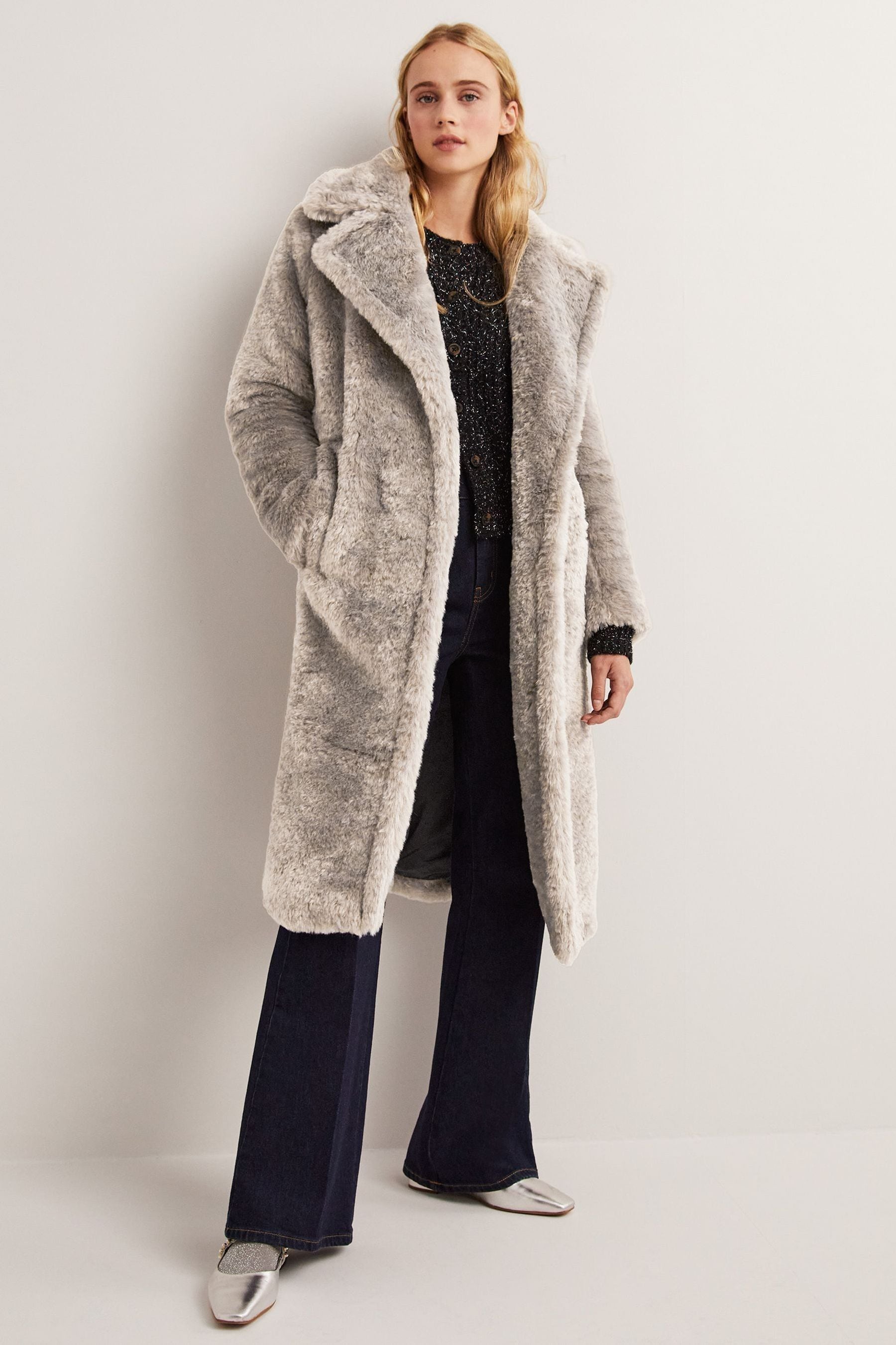 Buy Boden Grey Longline Teddy Coat from Next Luxembourg