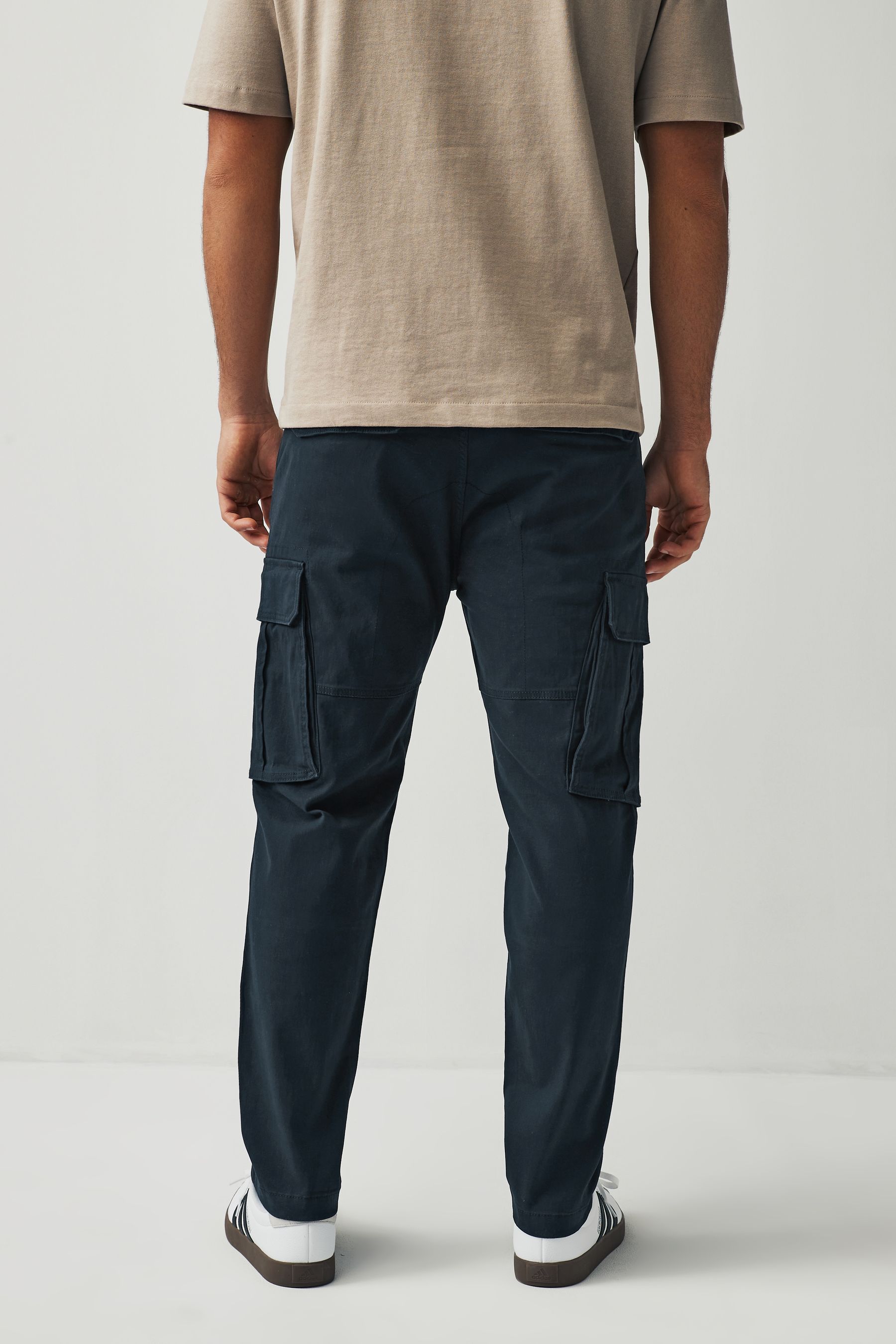 Buy Navy Blue Slim Fit Cotton Stretch Cargo Trousers from the Next UK online shop