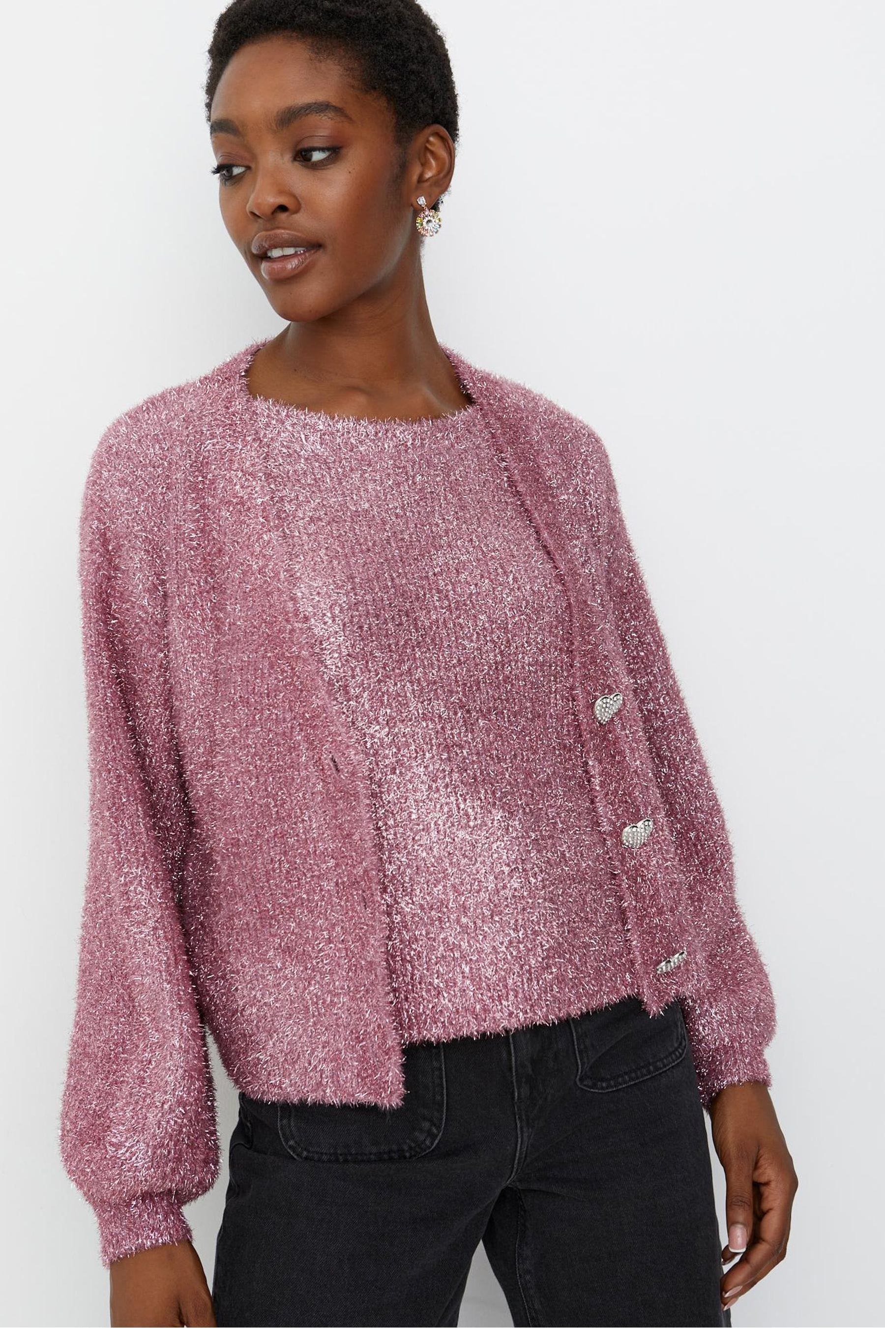 Buy Oliver Bonas Pink Sparkle Tinsel Button Through Cardigan from Next Estonia