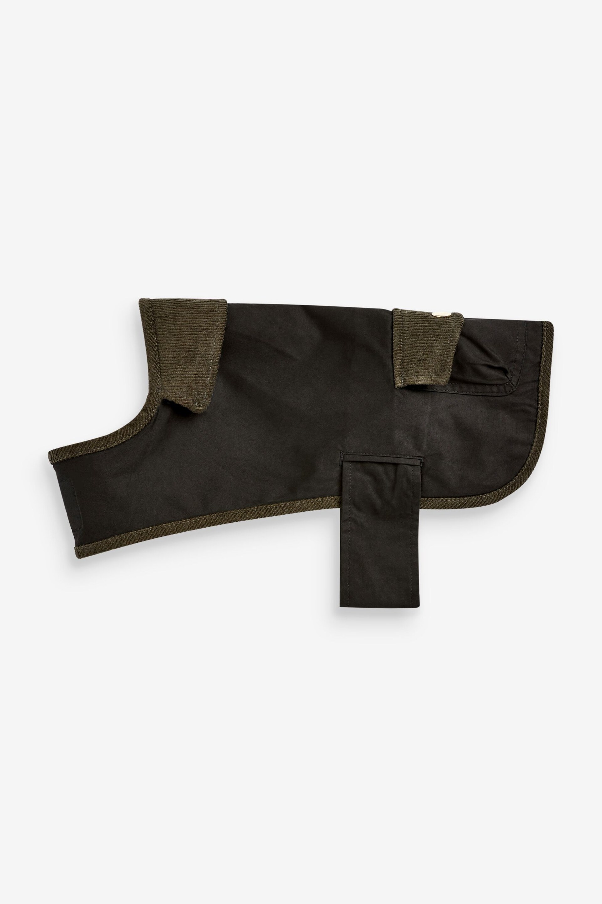 Black Waxed Effect Dog Coat With Khaki Green Corduroy Collar - Image 6 of 8