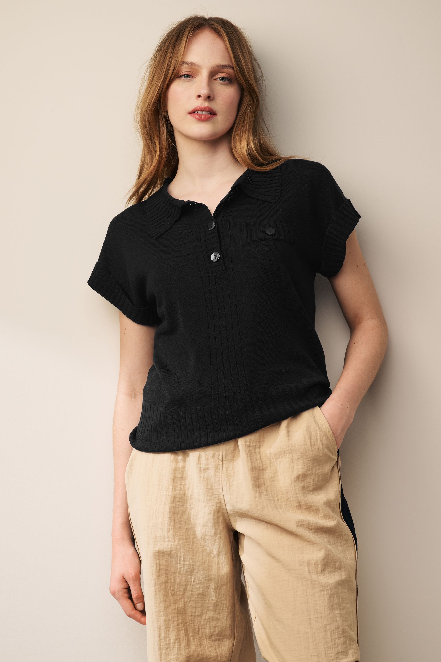 Ladies short sleeve polo neck top shop