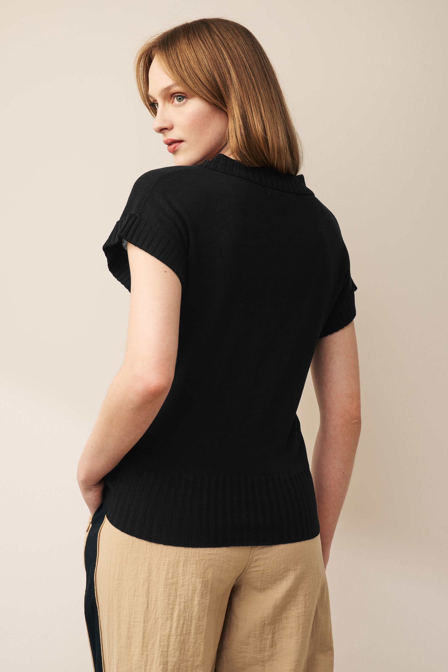Black short sleeve polo neck cheap