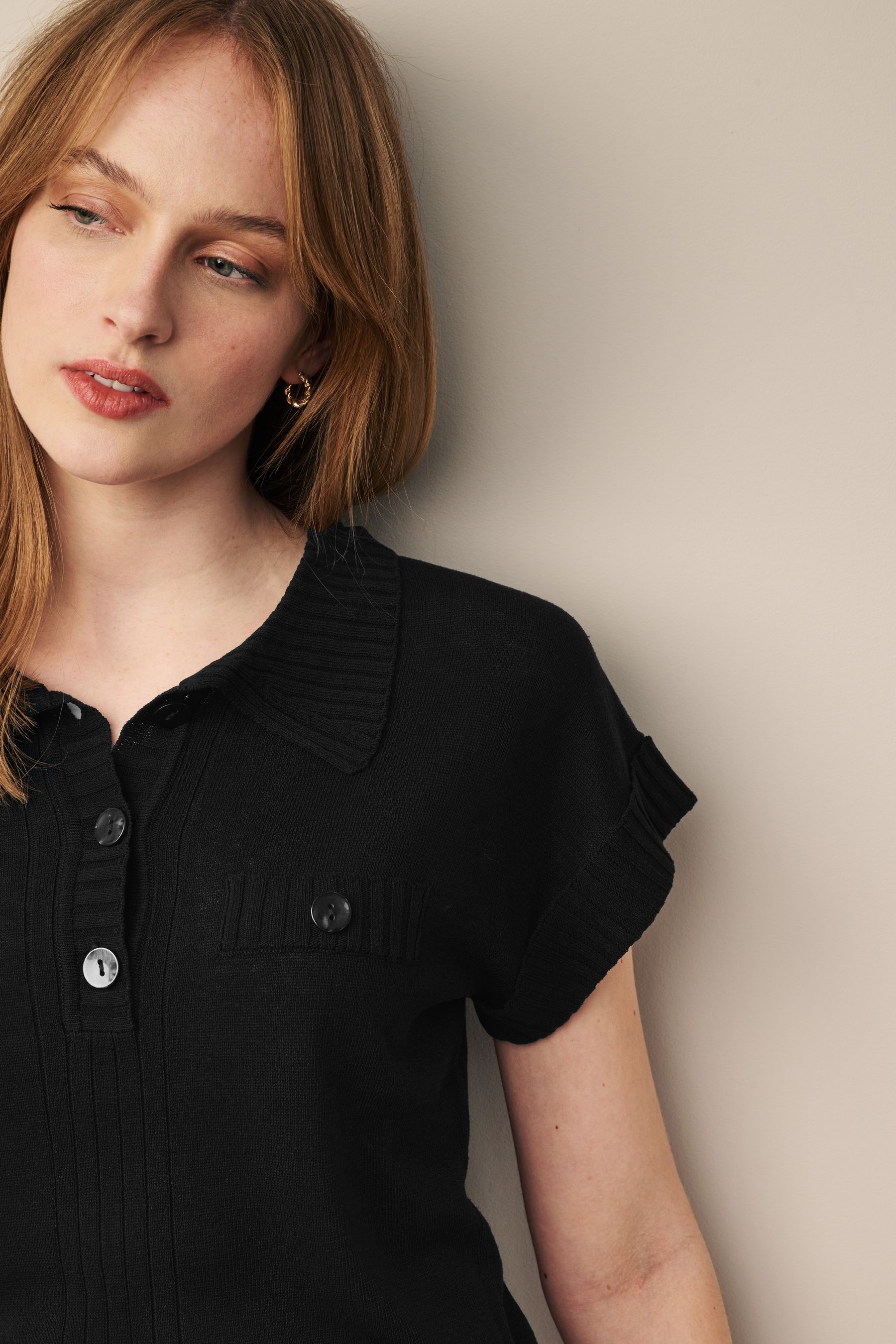 Black short sleeve polo neck top best sale