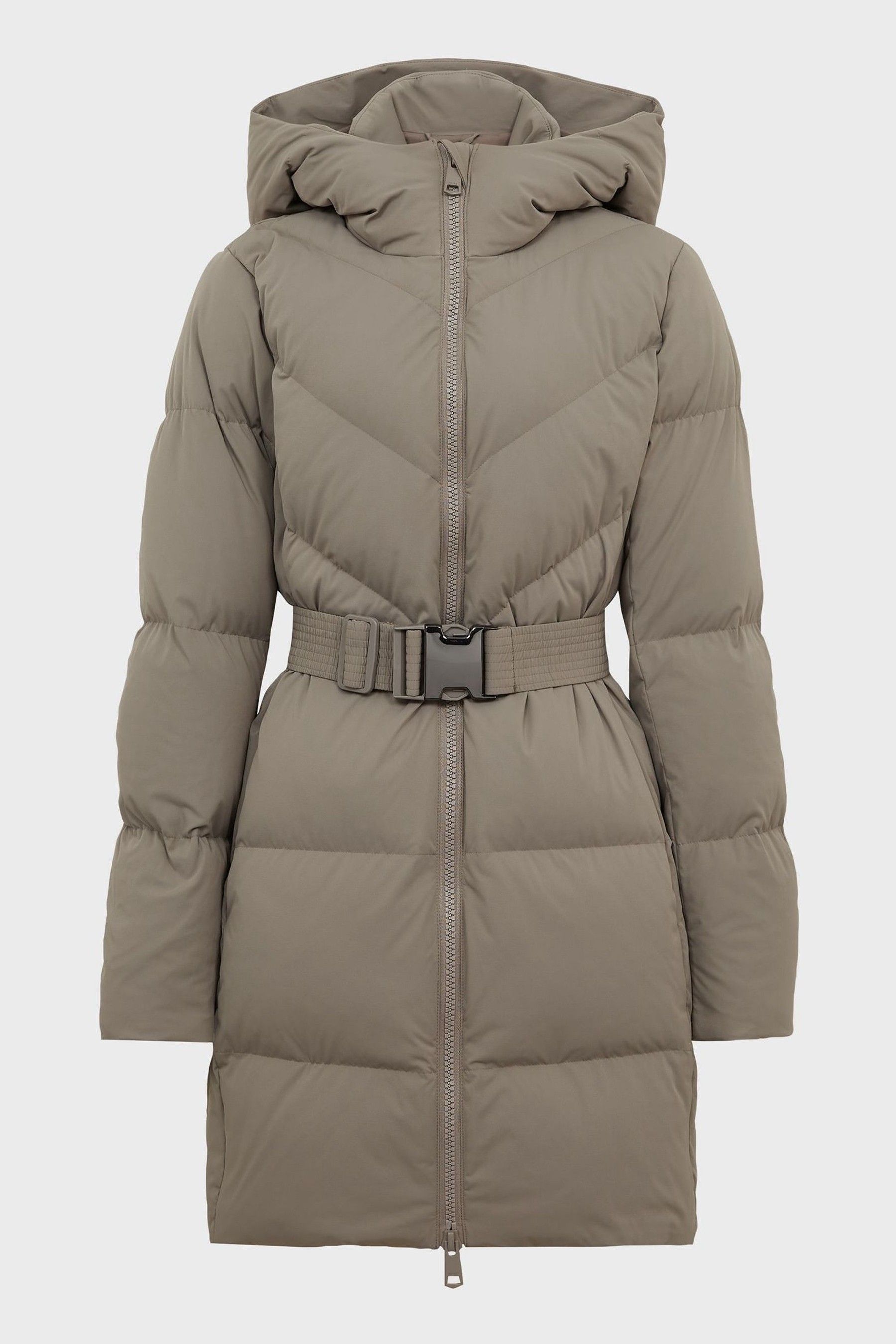 Buy Reiss Mink Rosa Hooded Mid Length Waisted Puffer Jacket from Next Luxembourg