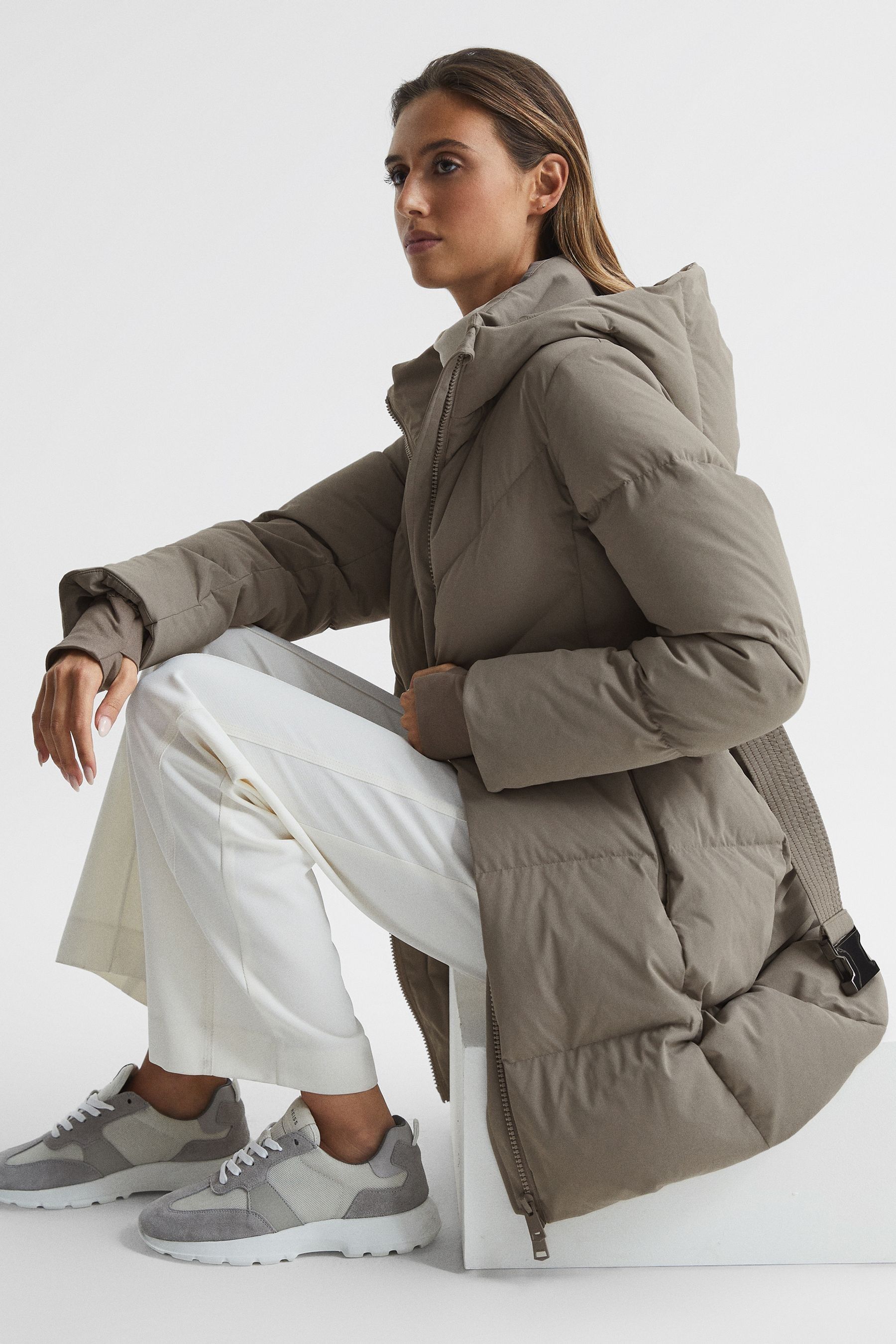 Buy Reiss Mink Rosa Hooded Mid Length Waisted Puffer Jacket from the Next UK online shop