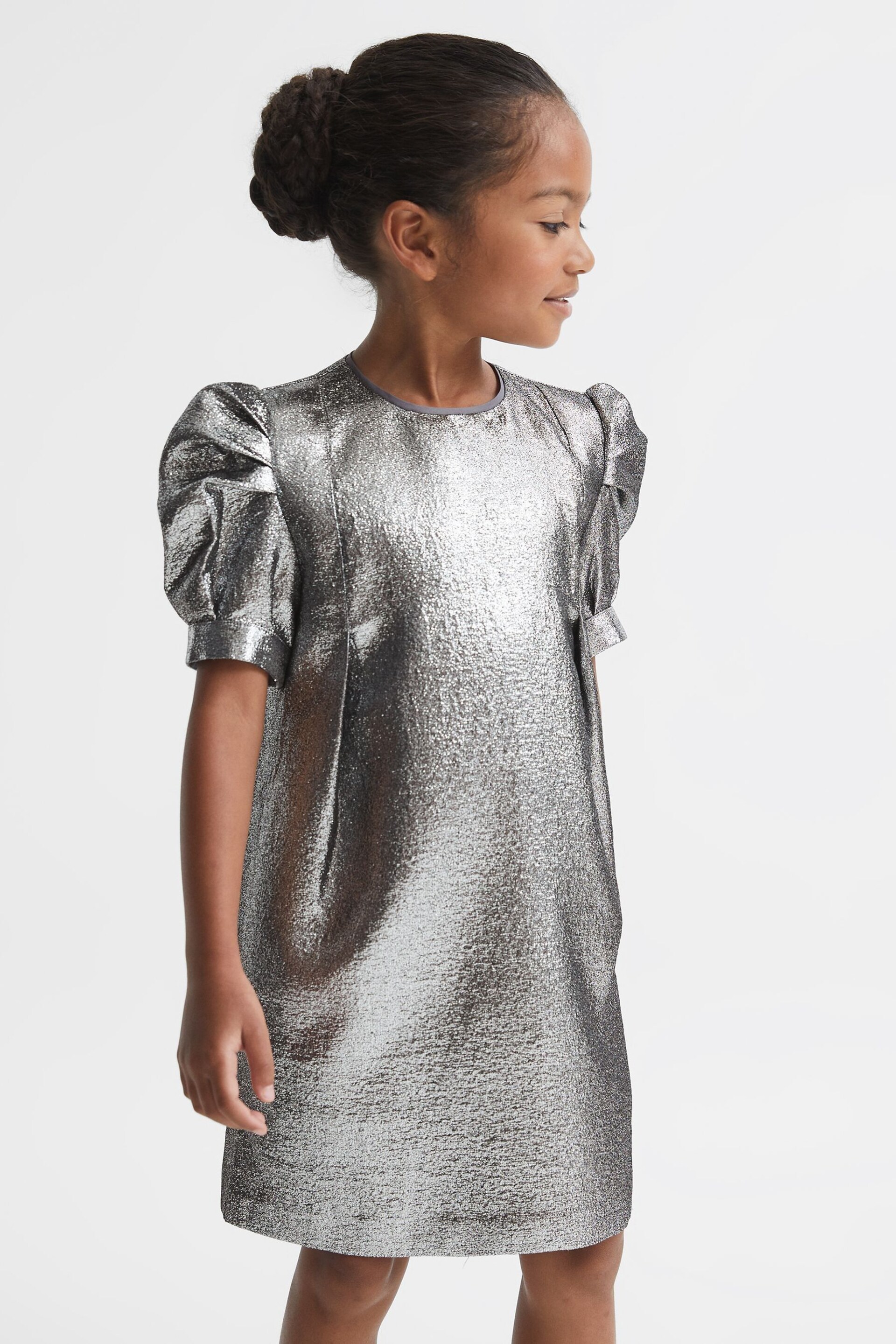 Reiss Silver Ellie Senior Metallic Shoulder Detail Dress - Image 3 of 6