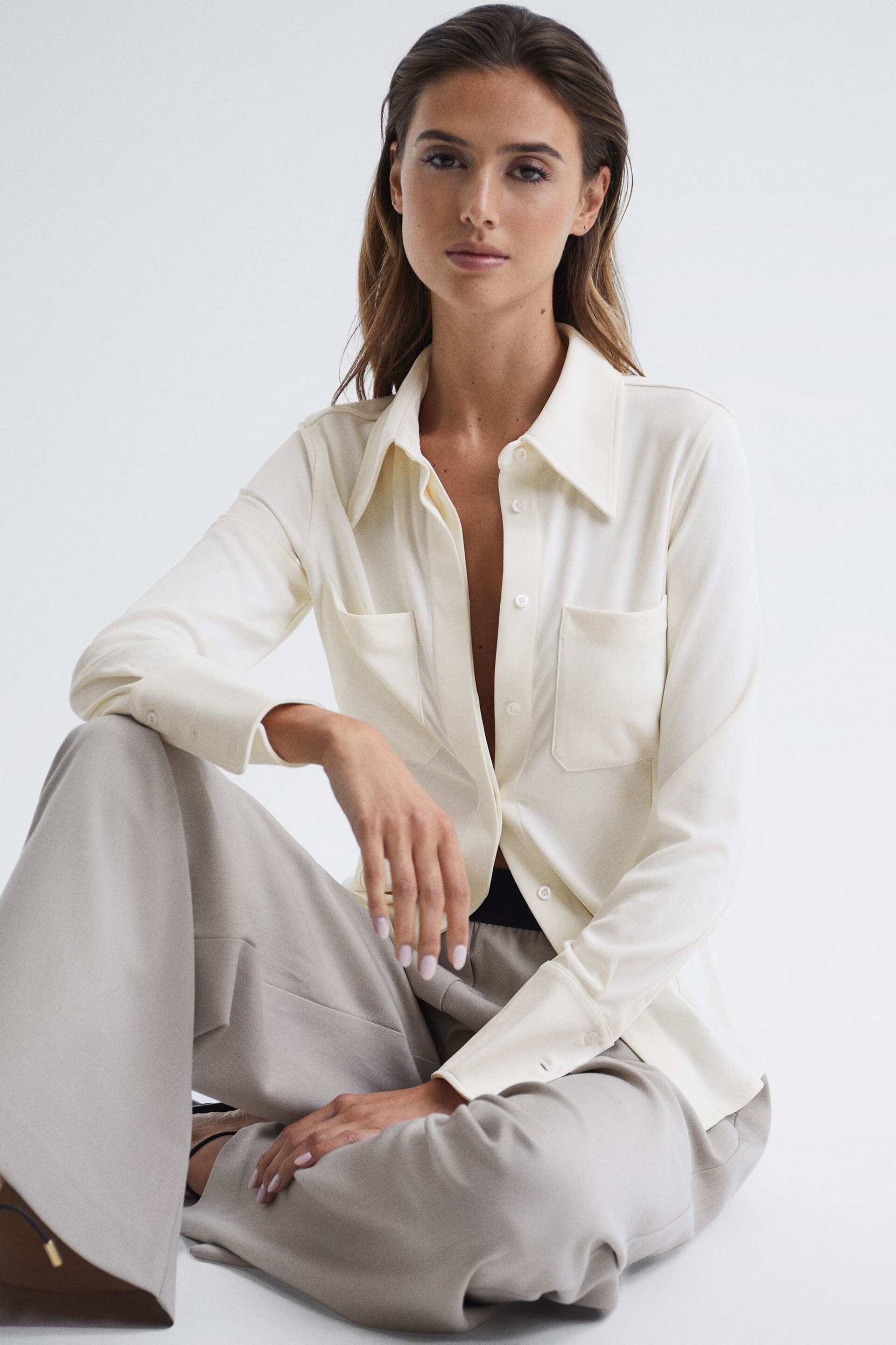 Reiss Ivory Billie Long Sleeve Jersey Shirt - Image 7 of 7