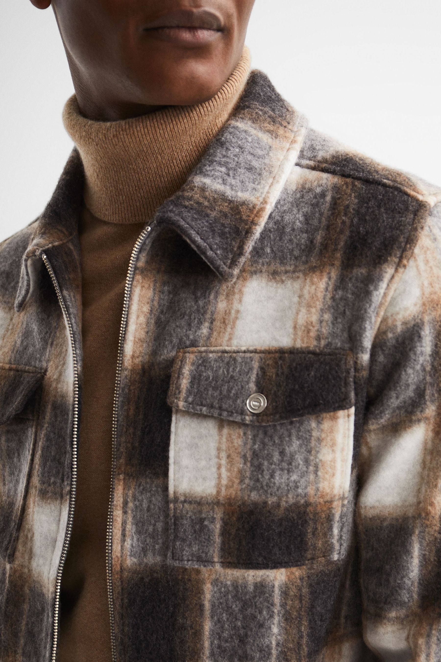 Buy Reiss Brown Angelo Angelo Check Zip Overshirt from Next Luxembourg