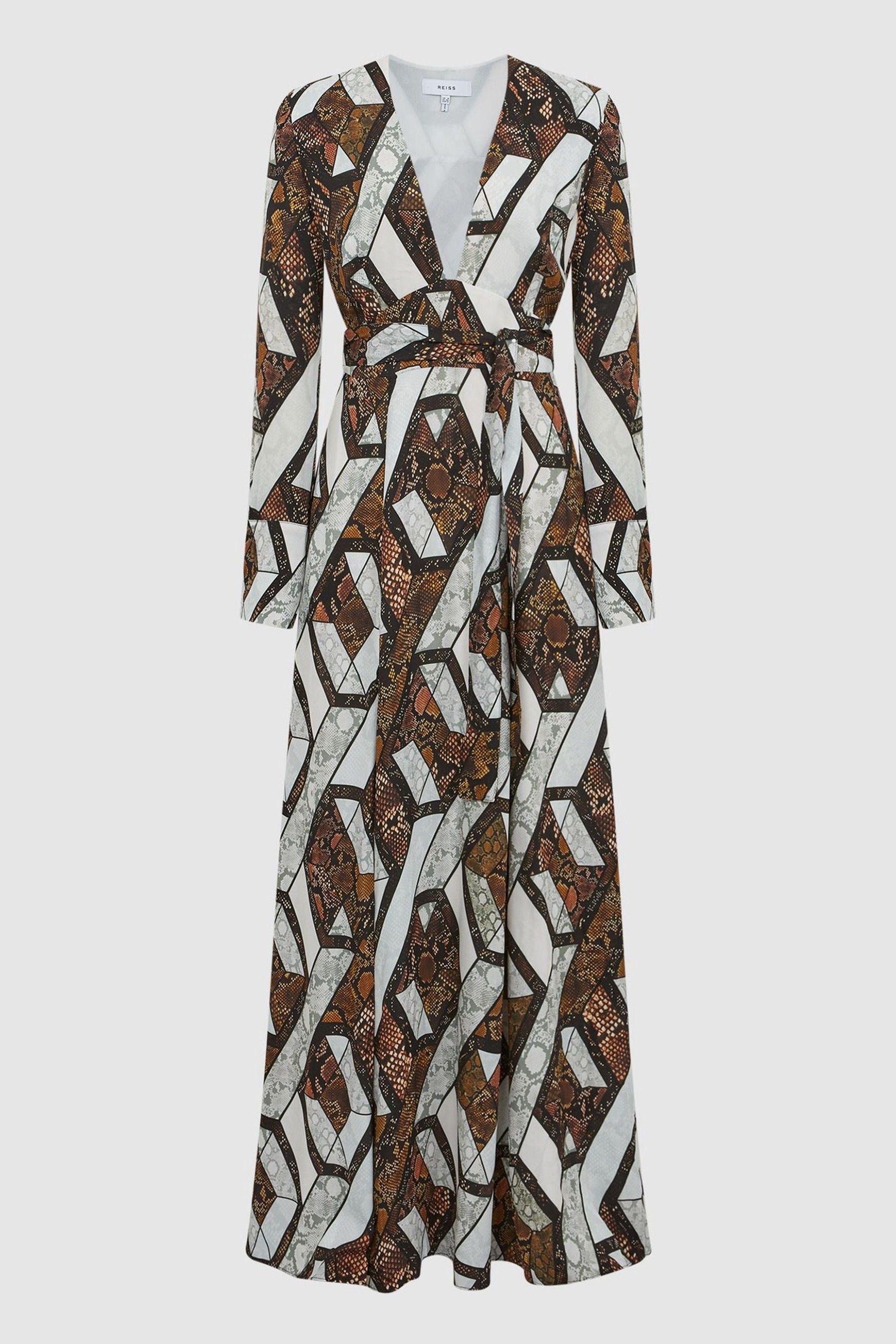 Buy Reiss Brown Loren Snake Print Plunge Maxi Dress from Next Luxembourg