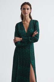 Reiss Teal Greta Long Sleeve Printed Midi Dress - Image 1 of 7