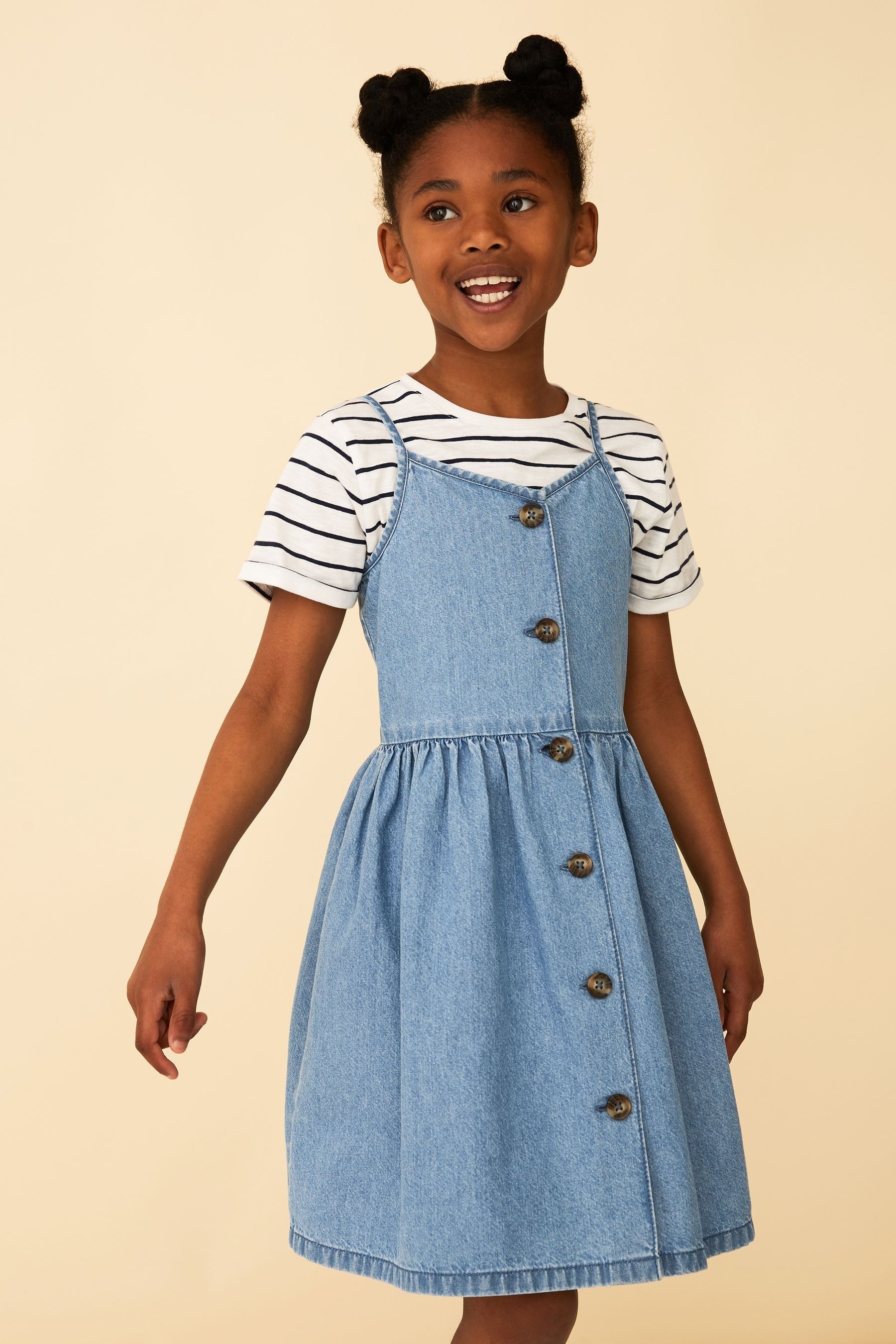 F F Blue Denim Button Through Dress Set