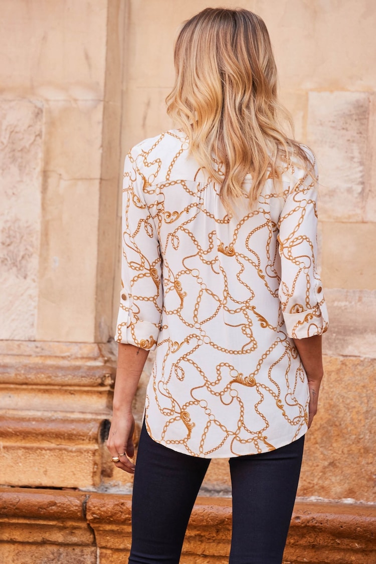 Sosandar Cream Chain Print Zip Front Tunic Top - Image 2 of 4