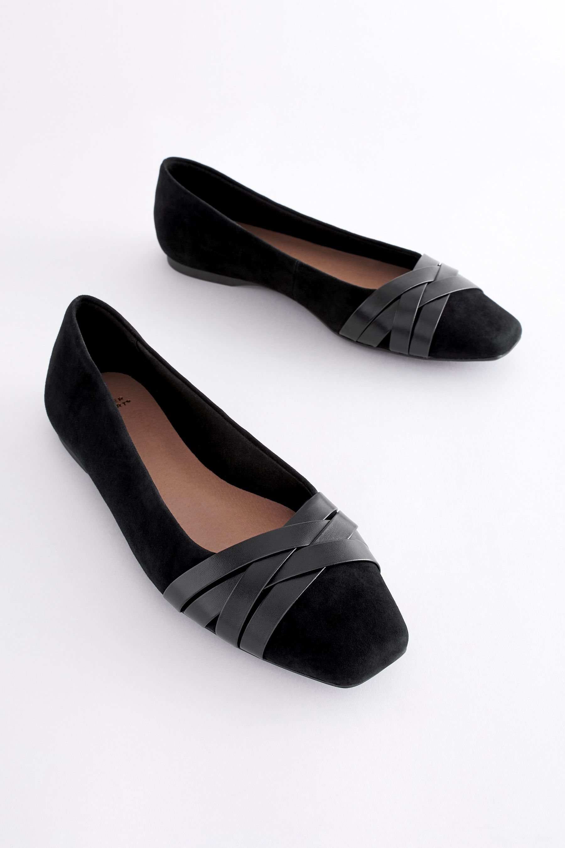Buy Black Forever Comfort Leather Square Toe Ballerina Shoes from Next Austria