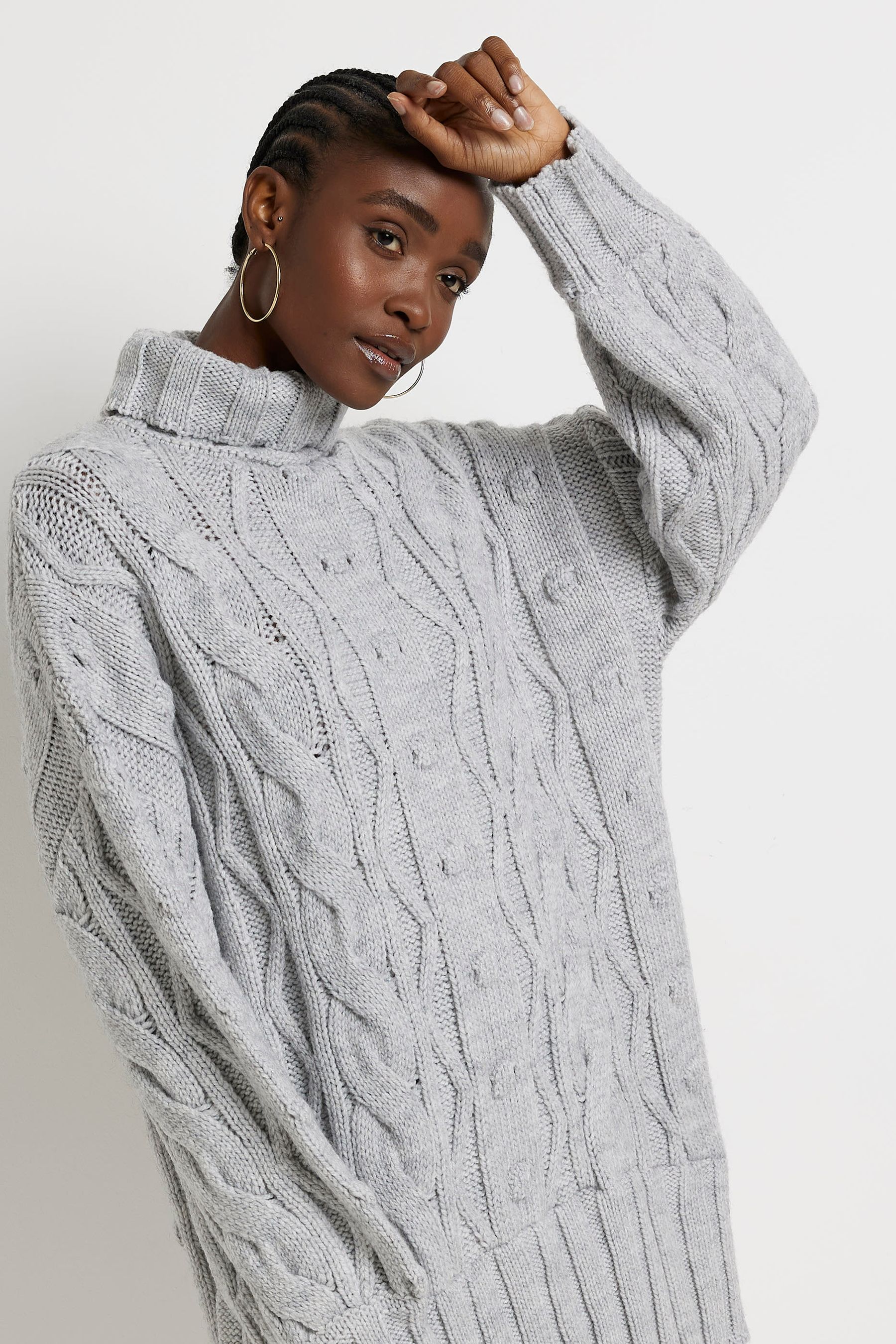 Buy River Island Grey Cable Hybrid Jumper Dress from Next Luxembourg