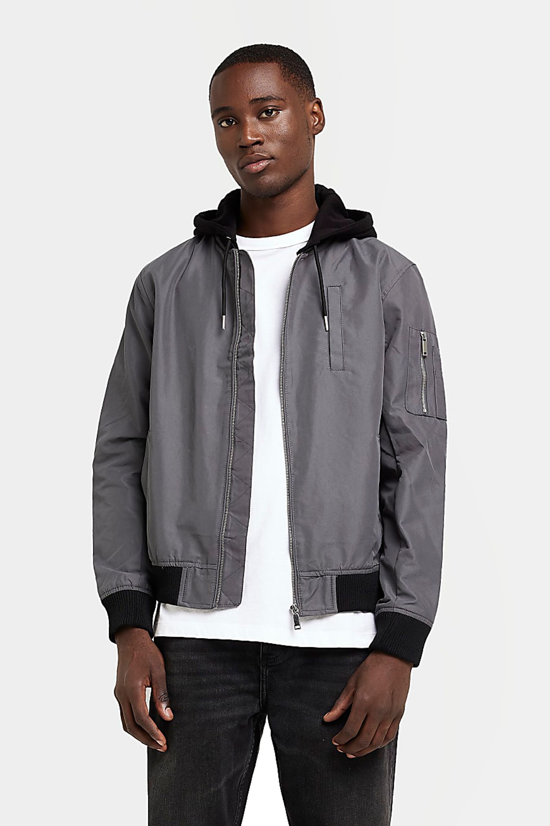 Buy River Island Grey Chunky Rib Hooded Bomber Jacket from Next Luxembourg