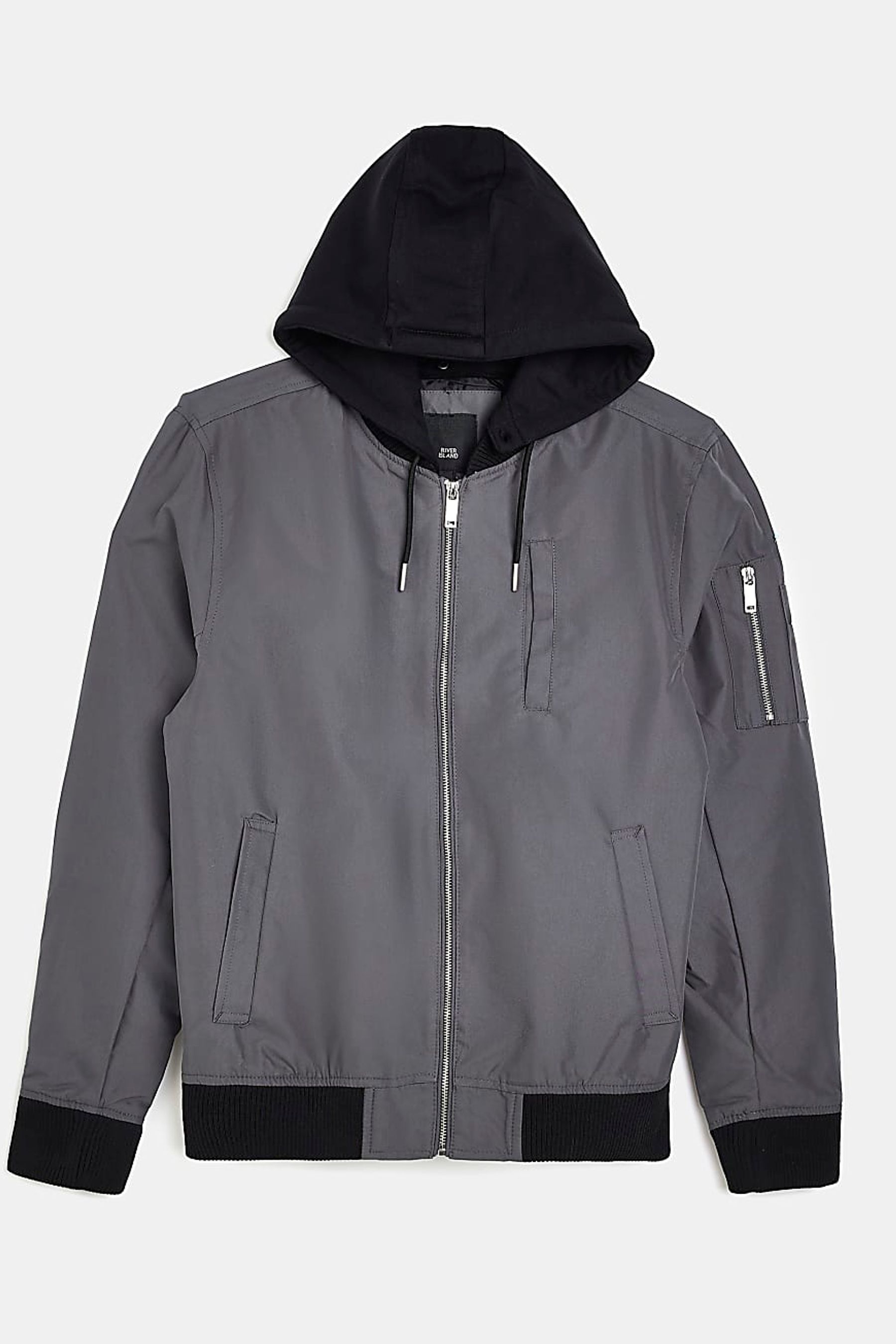 Buy River Island Grey Chunky Rib Hooded Bomber Jacket from Next Luxembourg