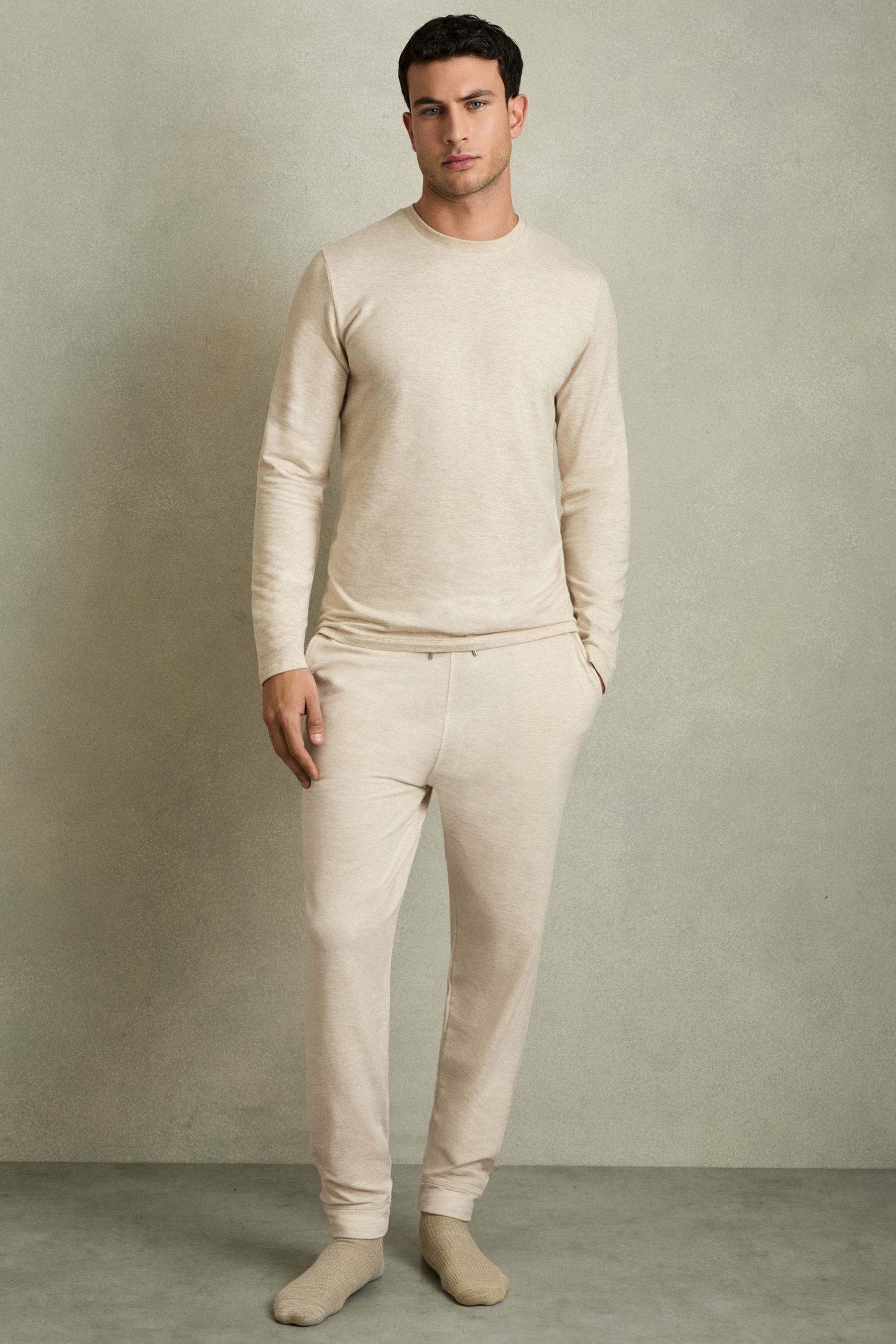 Buy Reiss Oatmeal Melange Jose Drawstring Fleece Lined Joggers from Next Ireland