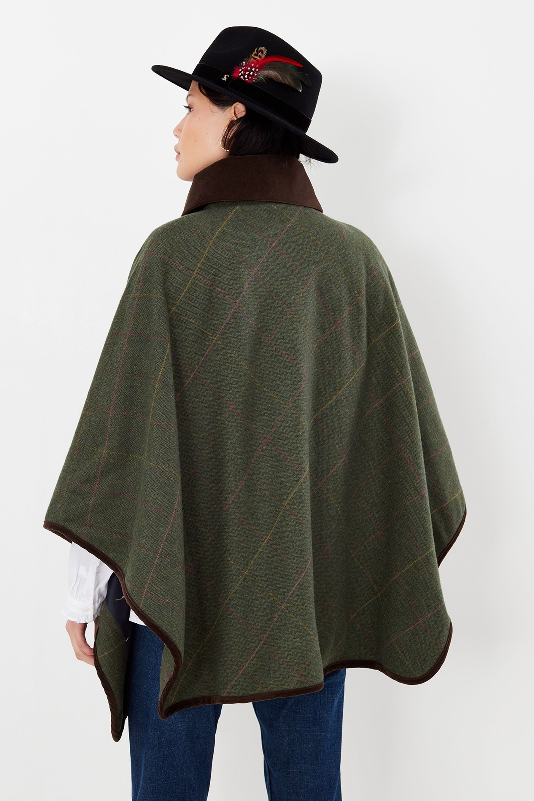 Buy Joules Green Jillian Tweed Cape With Velvet from Next Luxembourg
