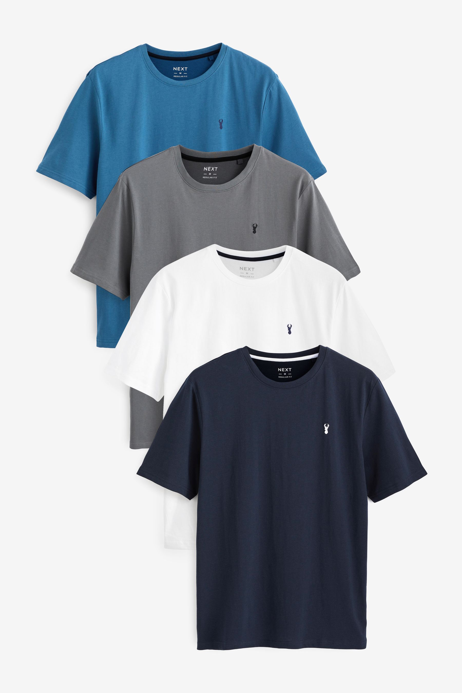 White Slate Grey Blue Navy Blue Regular Fit T Shirts 4 Pack