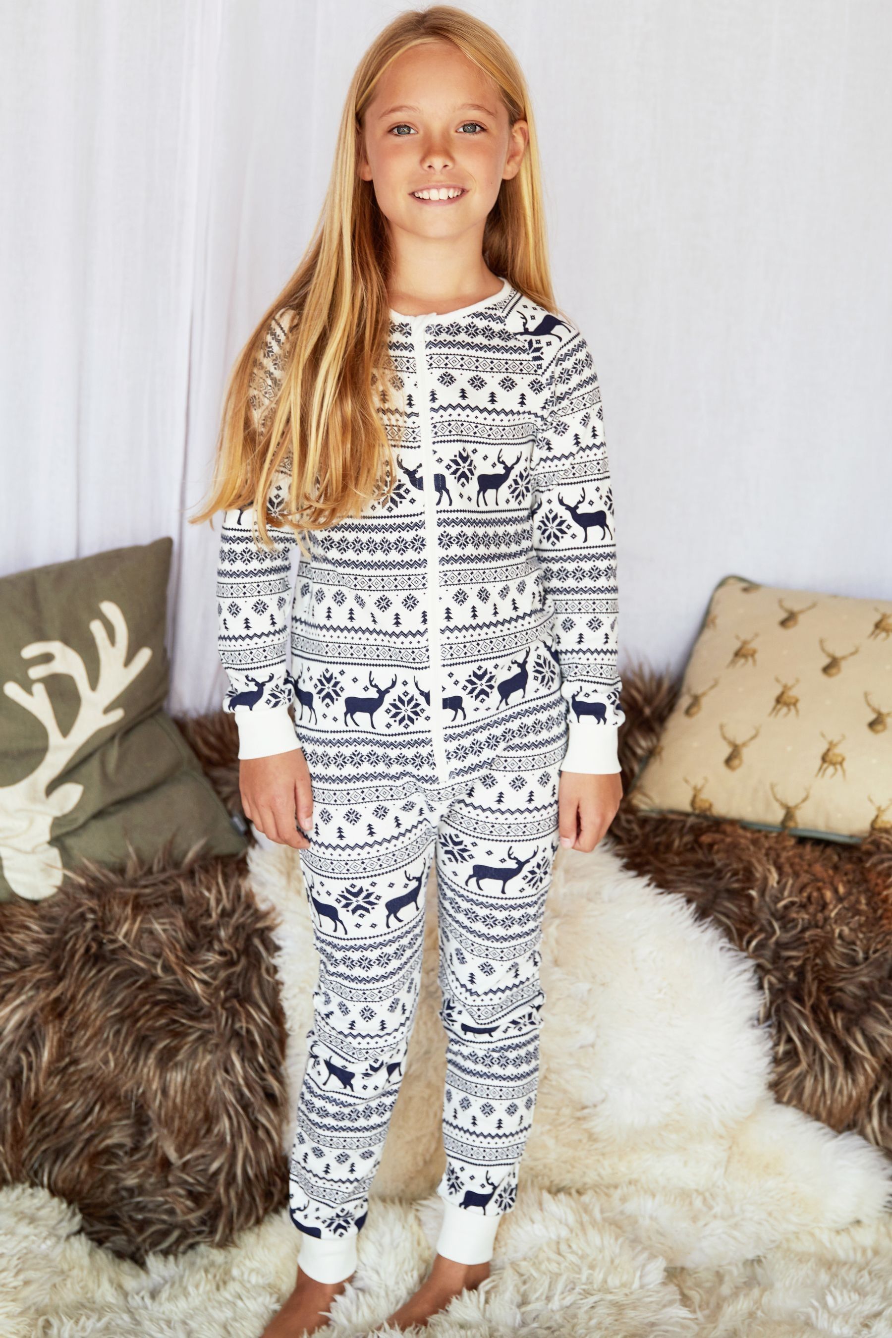 Buy The Little Tailor Kids Reindeer Christmas Fairisle Pattern 100 Cotton All In One from the Next UK online shop