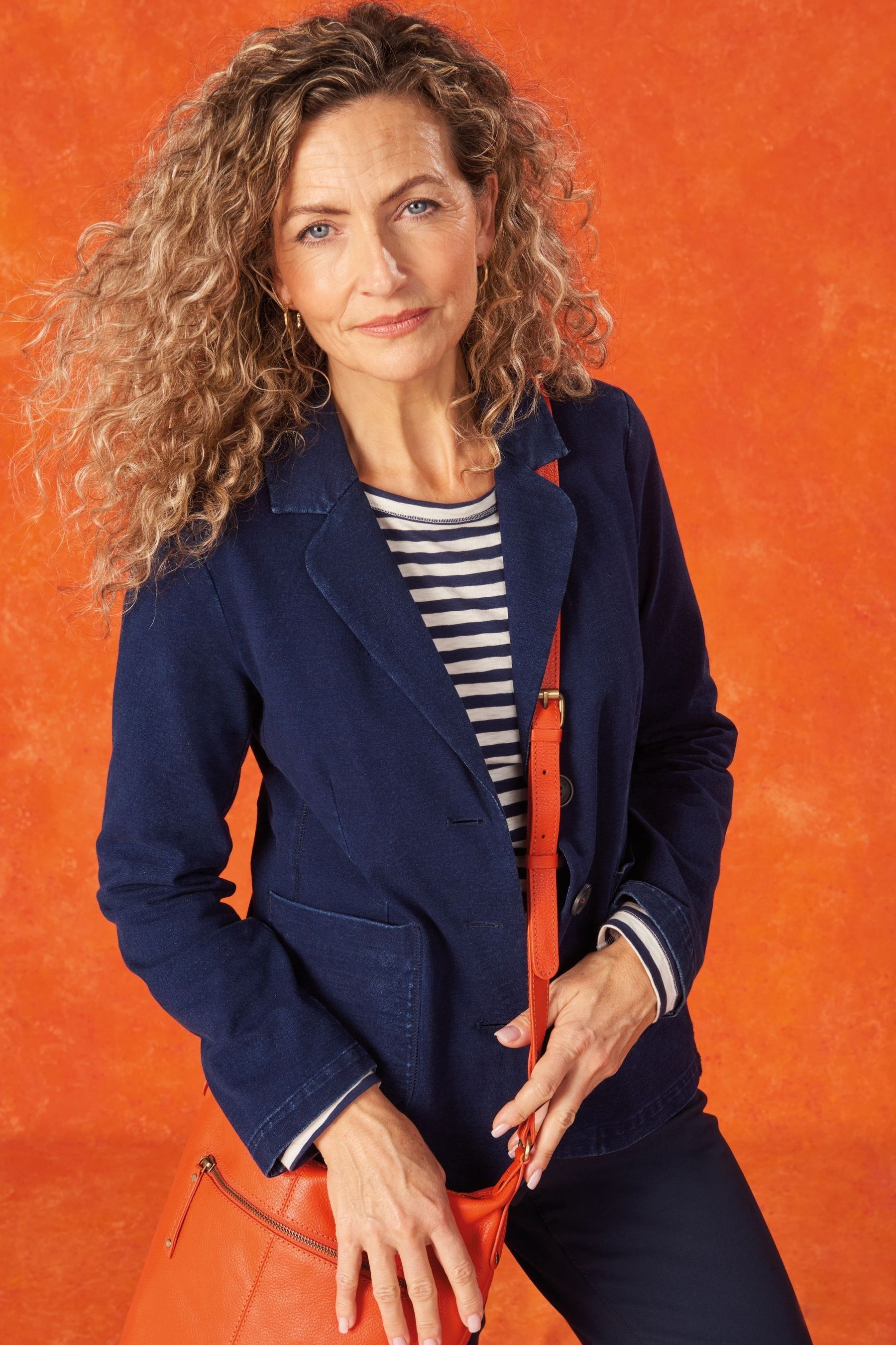White Stuff Blue Olivia Cotton Jersey Blazer