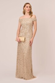Adrianna Papell Natural Off Shlder Crunchy Bead Gown - Image 3 of 7