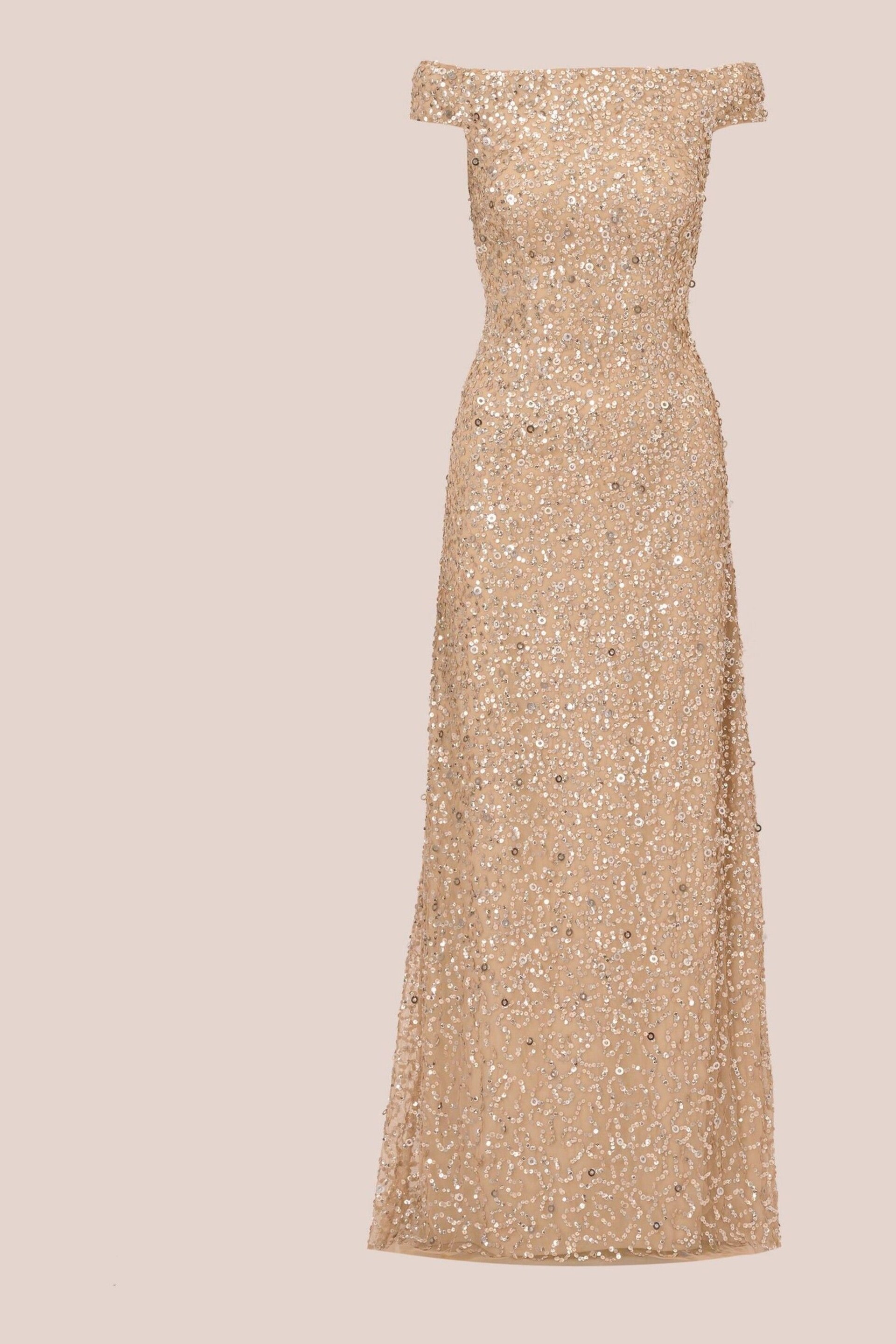Adrianna Papell Natural Off Shlder Crunchy Bead Gown - Image 6 of 7