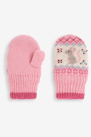 JoJo Maman Bébé Pink Mouse Fair Isle Mittens - Image 4 of 4