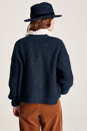 Joules Samantha Navy V Neck Ribbed Knit Buttoned Cardigan - Image 2 of 6