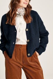 Joules Samantha Navy V Neck Ribbed Knit Buttoned Cardigan - Image 4 of 6