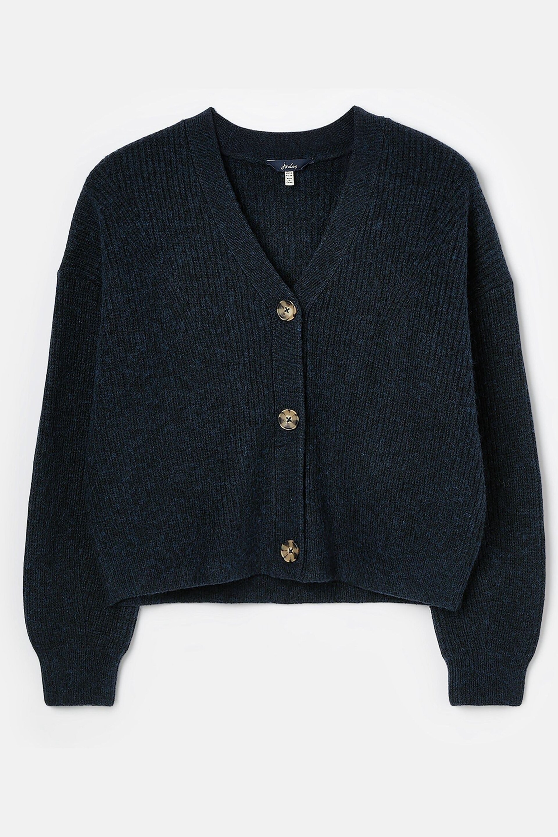 Joules Samantha Navy V Neck Ribbed Knit Buttoned Cardigan - Image 6 of 6