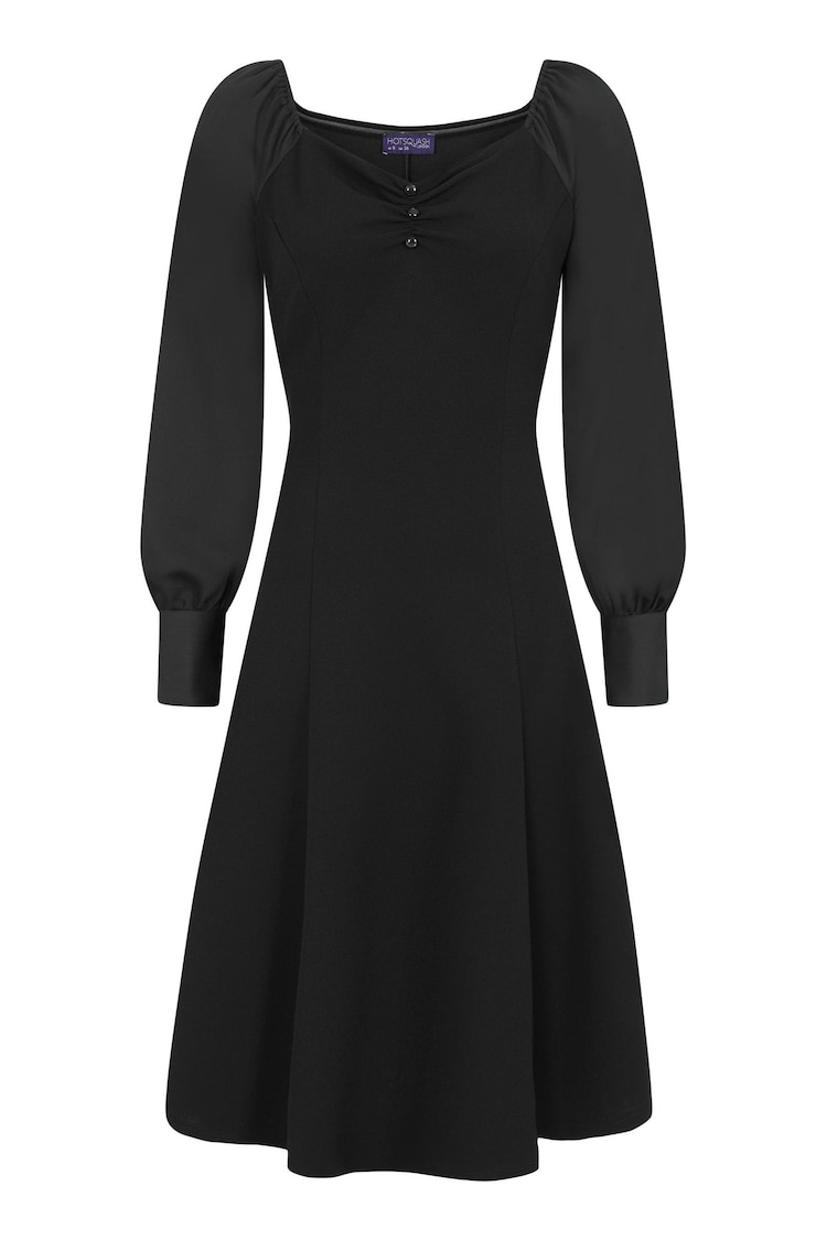 HotSquash Blouson Sleeved Scuba Fit N Flare Black Dress - Image 3 of 3