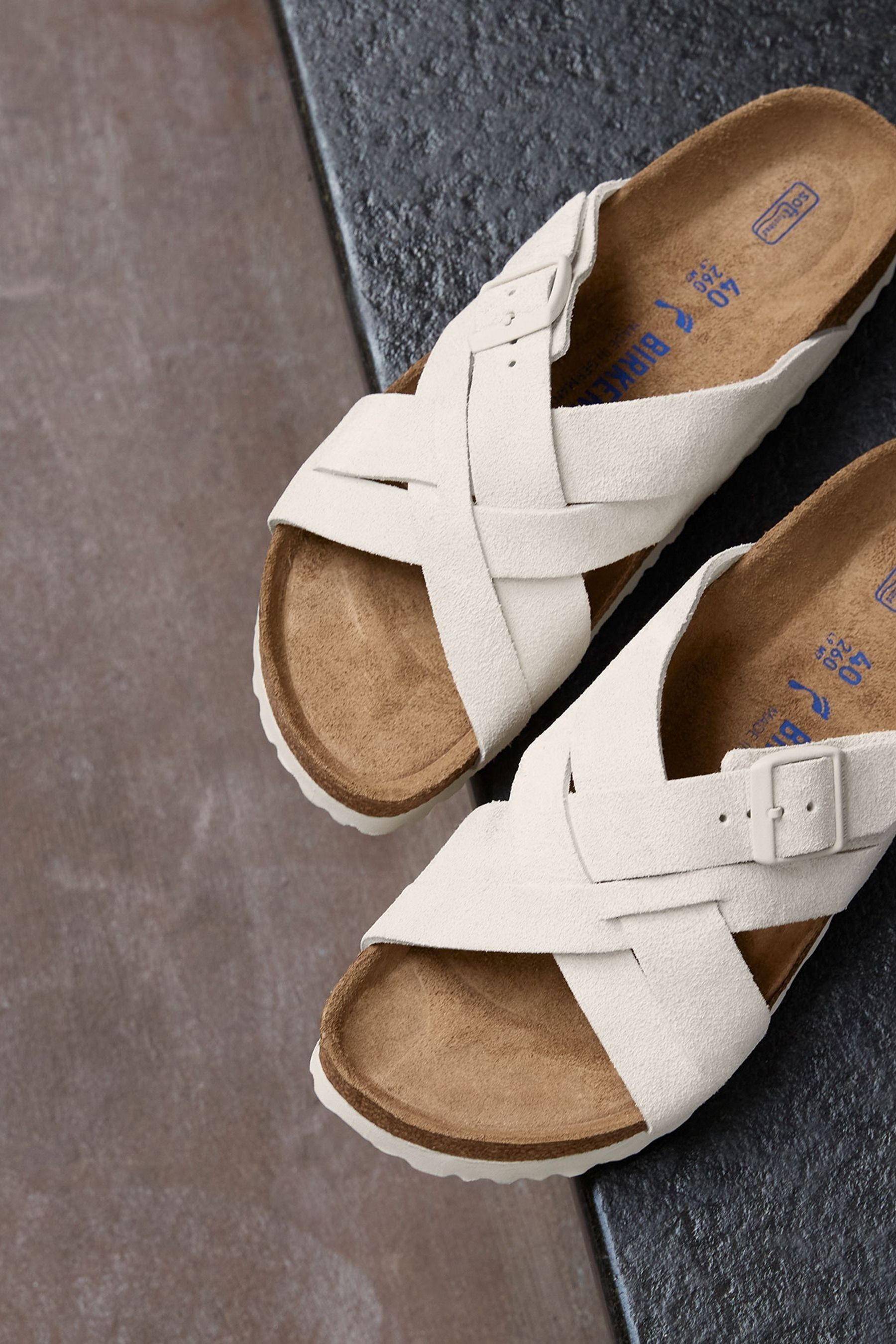 Birkenstock White Lugano Suede Sandals