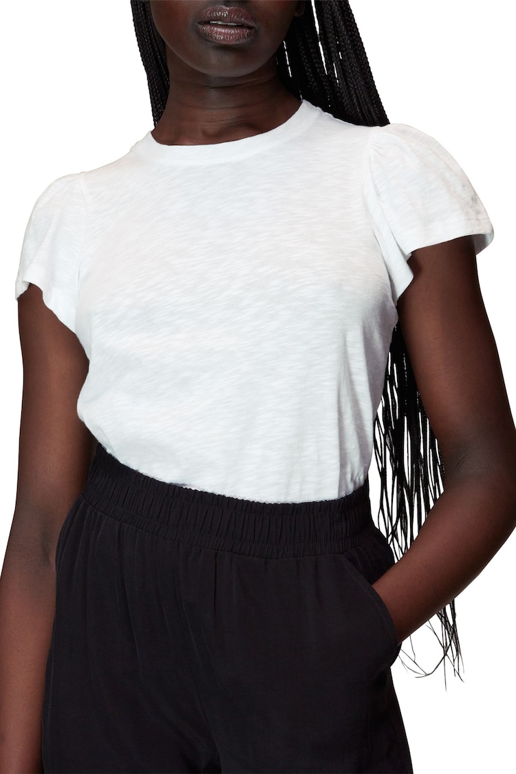 Whistles White 100% Cotton Frill Sleeve T-Shirt - Image 1 of 4