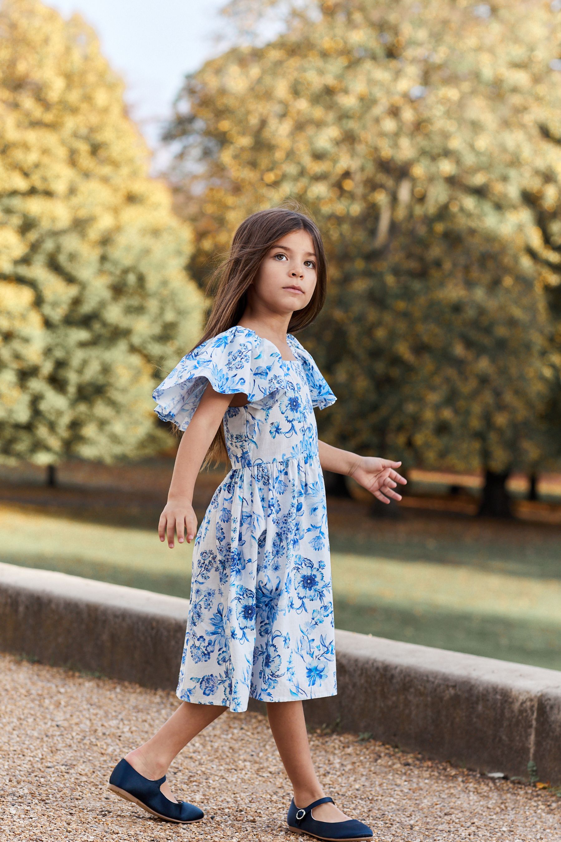 Buy Blue Floral Angel Sleeve Dress 3 16yrs from Next Luxembourg