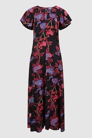 Reiss Black/Pink Leni Fitted Floral Print Midi Dress - Image 2 of 7