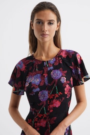 Reiss Black/Pink Leni Fitted Floral Print Midi Dress - Image 4 of 7