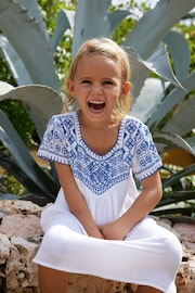 Sunuva Navy And White Peruvian Short Sleeve Dress - Image 1 of 4