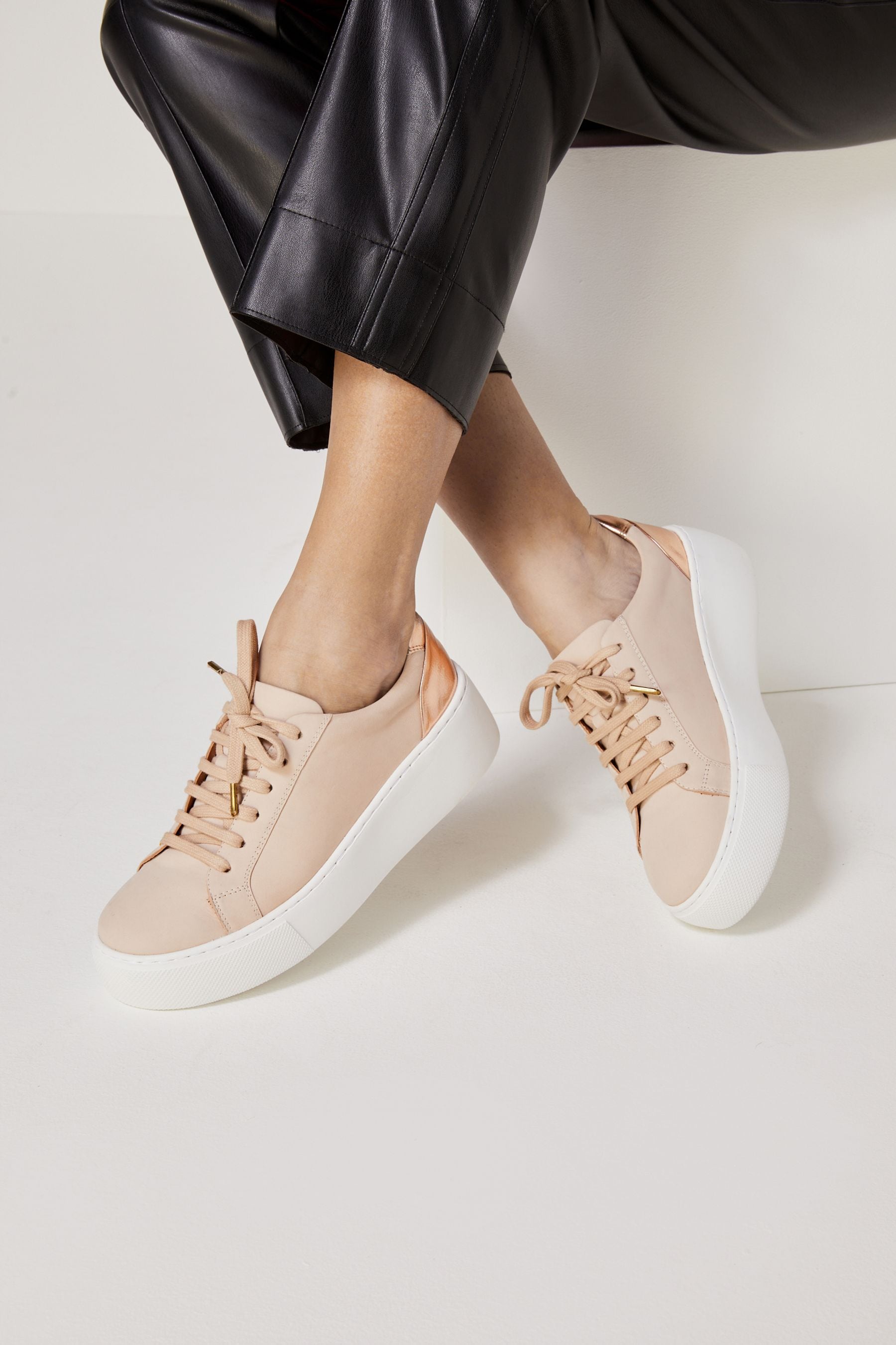 Buy Nude Lace Up Signature Forever Comfort Leather Chunky Wedges Platform Trainers from Next Luxembourg