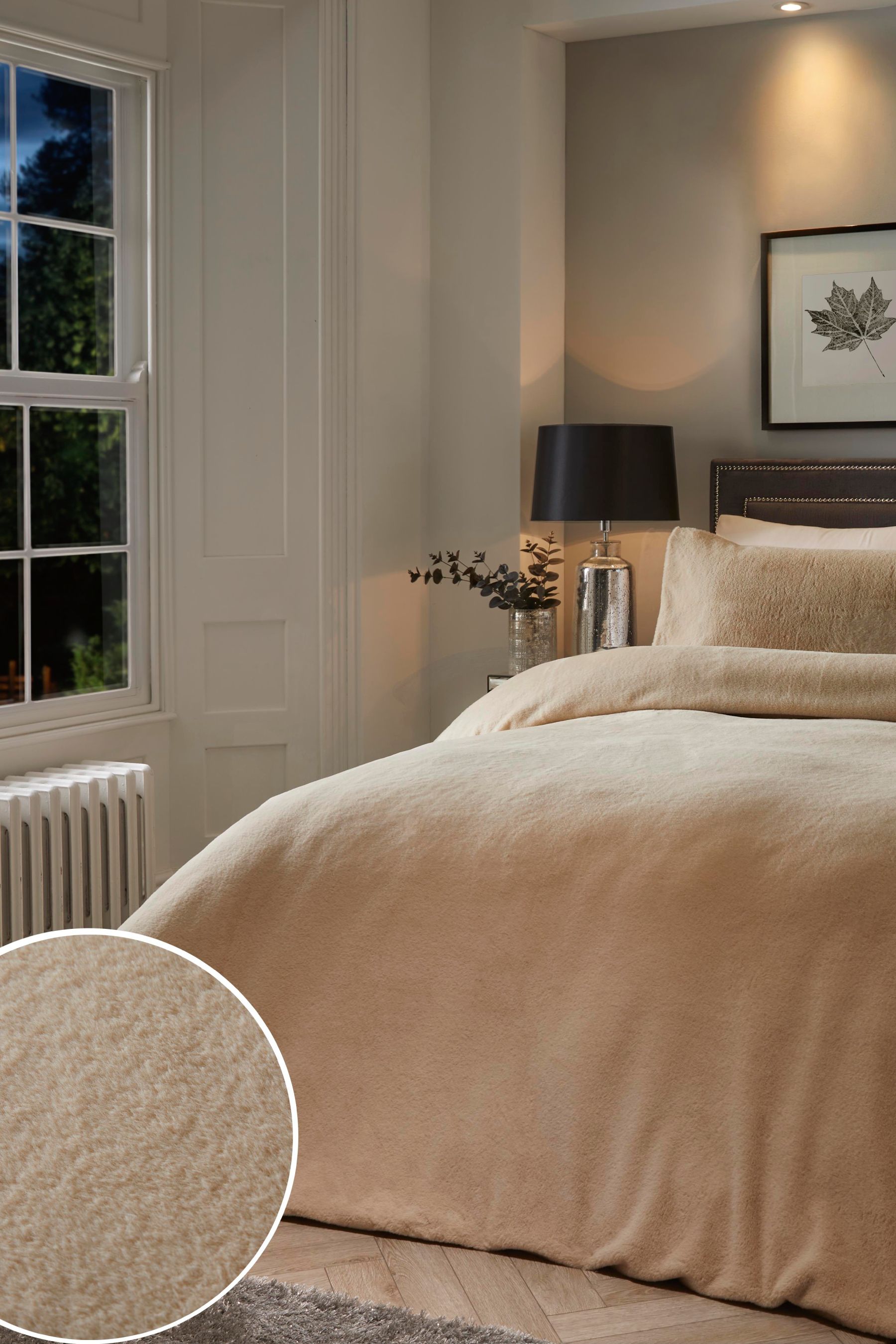 Soiree Natural Natasha Faux Fur Duvet Cover and Pillowcase Set