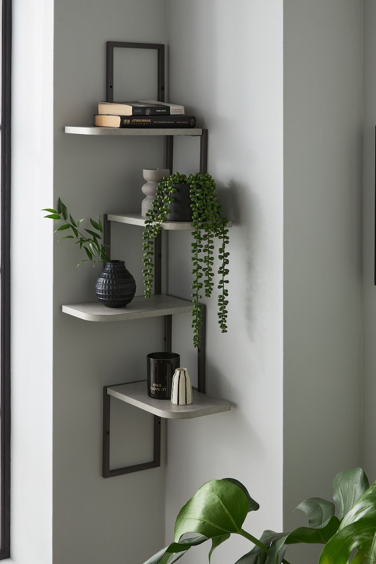 Grey Concrete Effect Corner Wall Shelves - Image 1 of 4