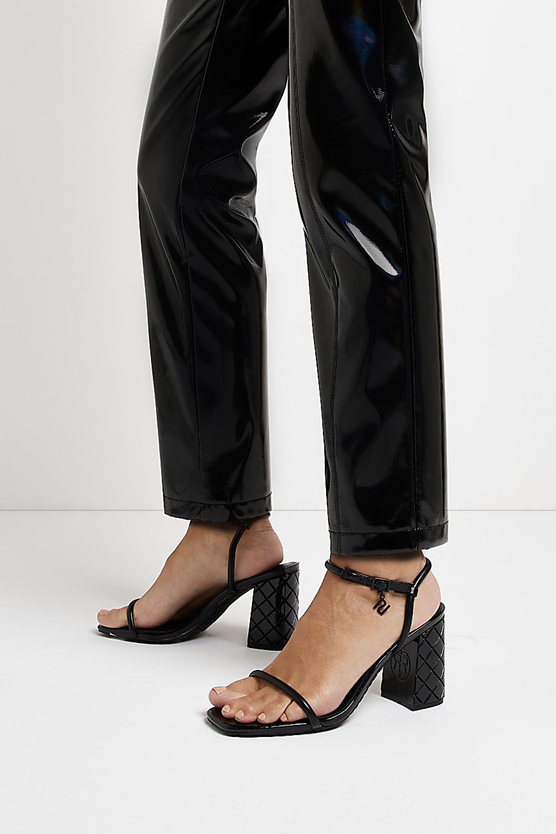 Buy River Island Black Embossed Block Heel Sandals from Next Ireland
